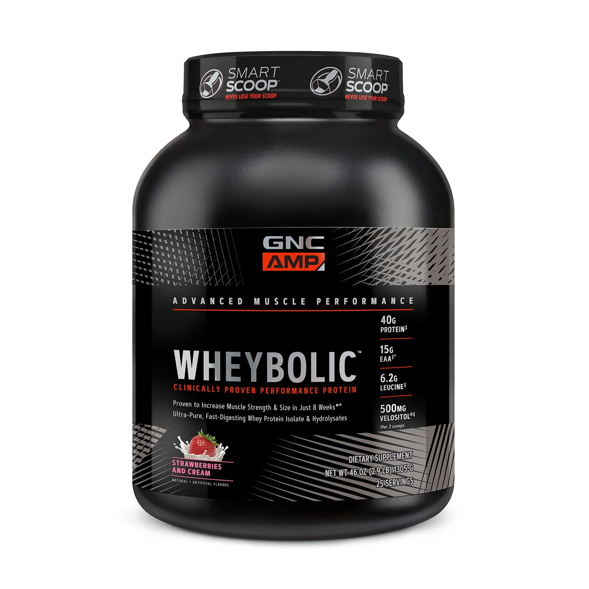 Proteina din zer cu aroma de capsuni si frisca AMP Wheybolic, 1350 g, GNC