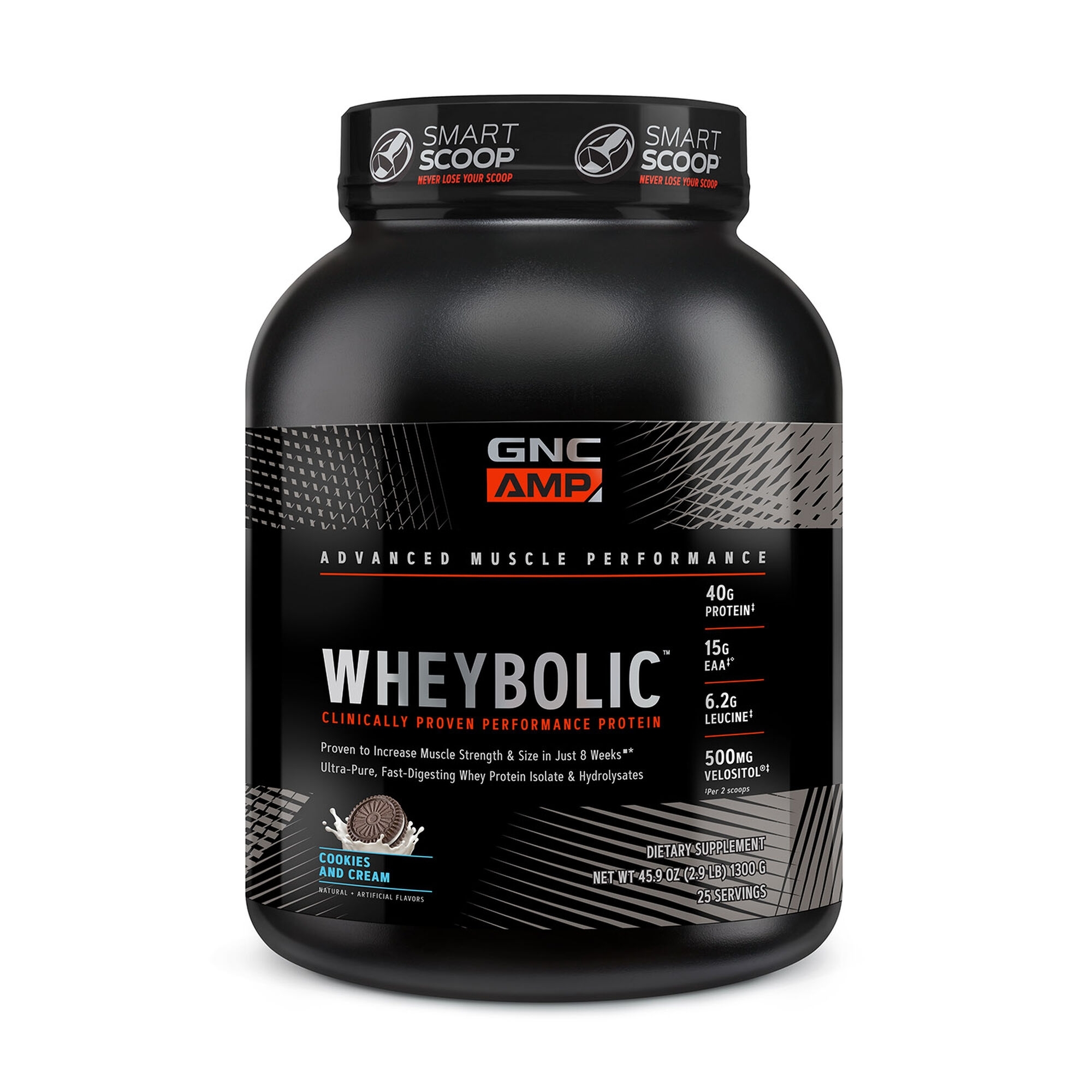 Proteina din zer cu aroma de biscuiti si crema AMP Wheybolic, 1300 g, GNC