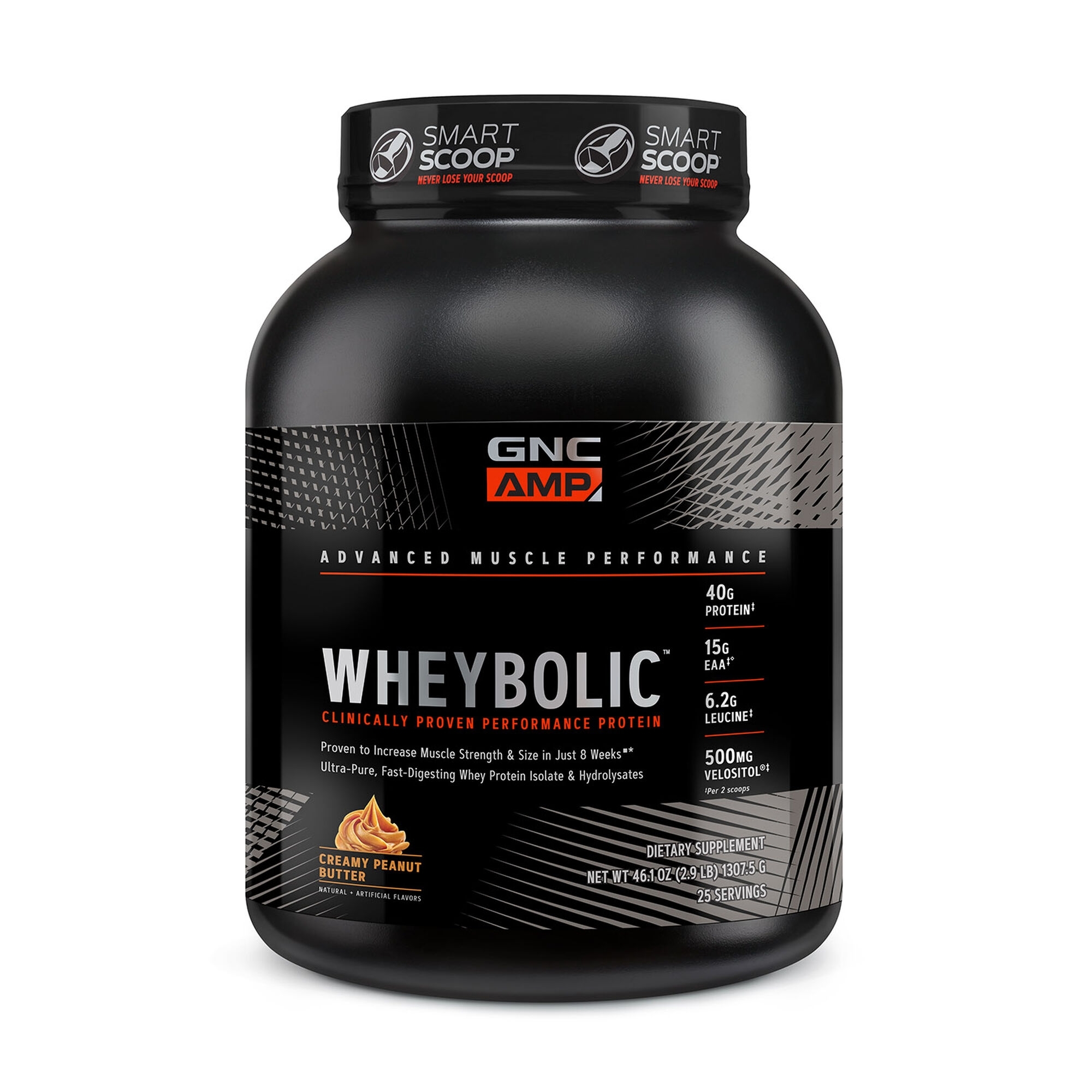 Proteina din zer cu aroma de unt de arahide AMP Wheybolic, 1307.5 g, GNC