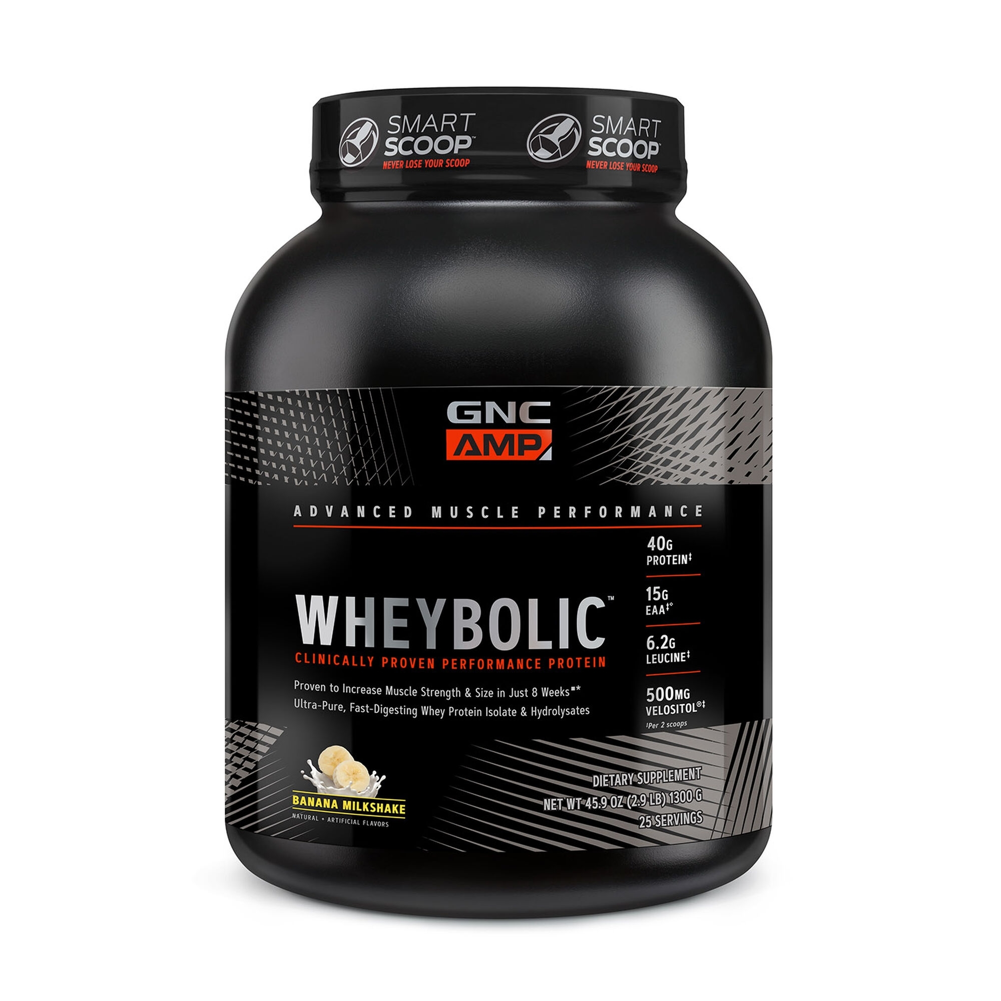 Proteina din zer cu aroma de milkshake de banane AMP Wheybolic, 1300 g, GNC