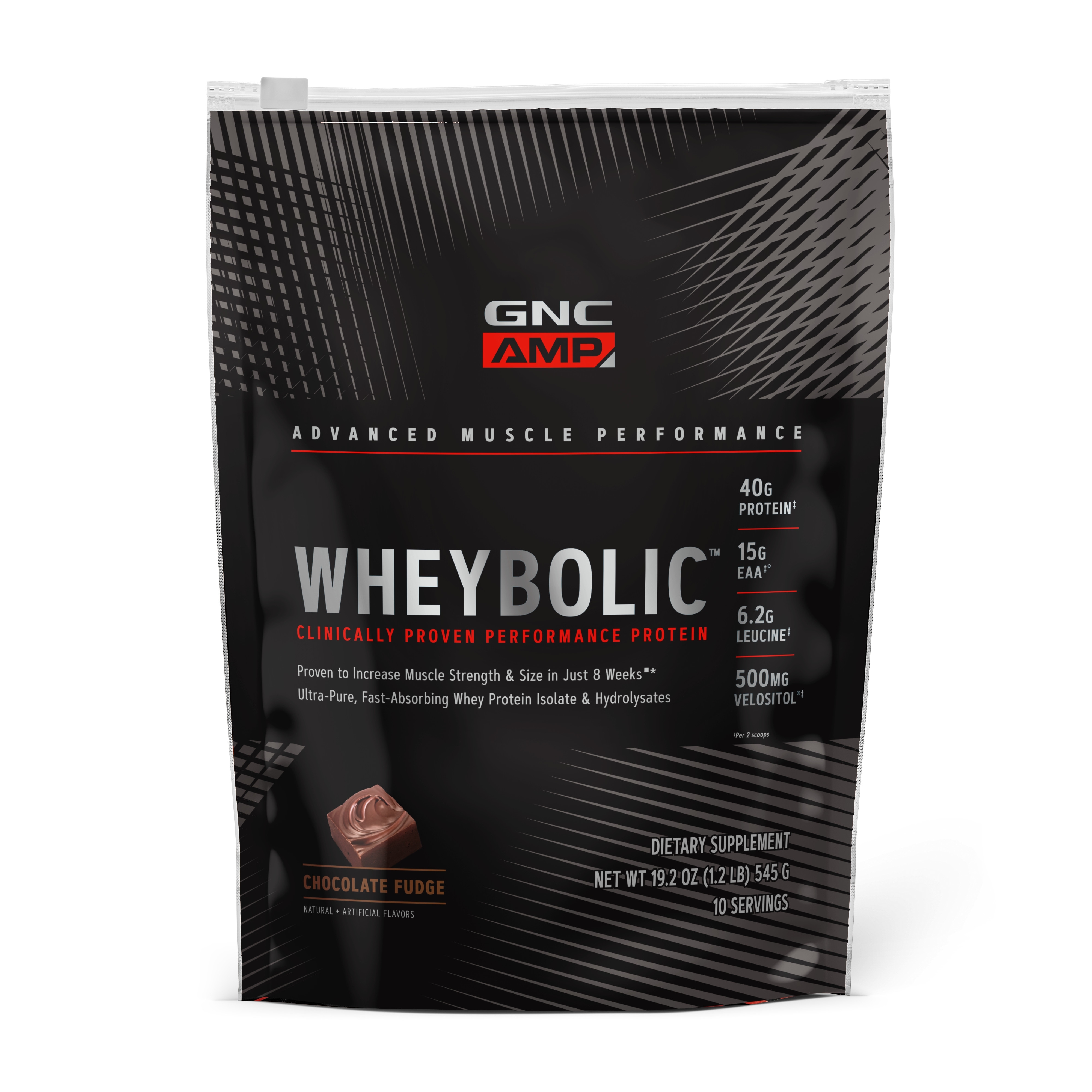 Proteina din zer cu aroma de ciocolata AMP Wheybolic, 545 g, GNC