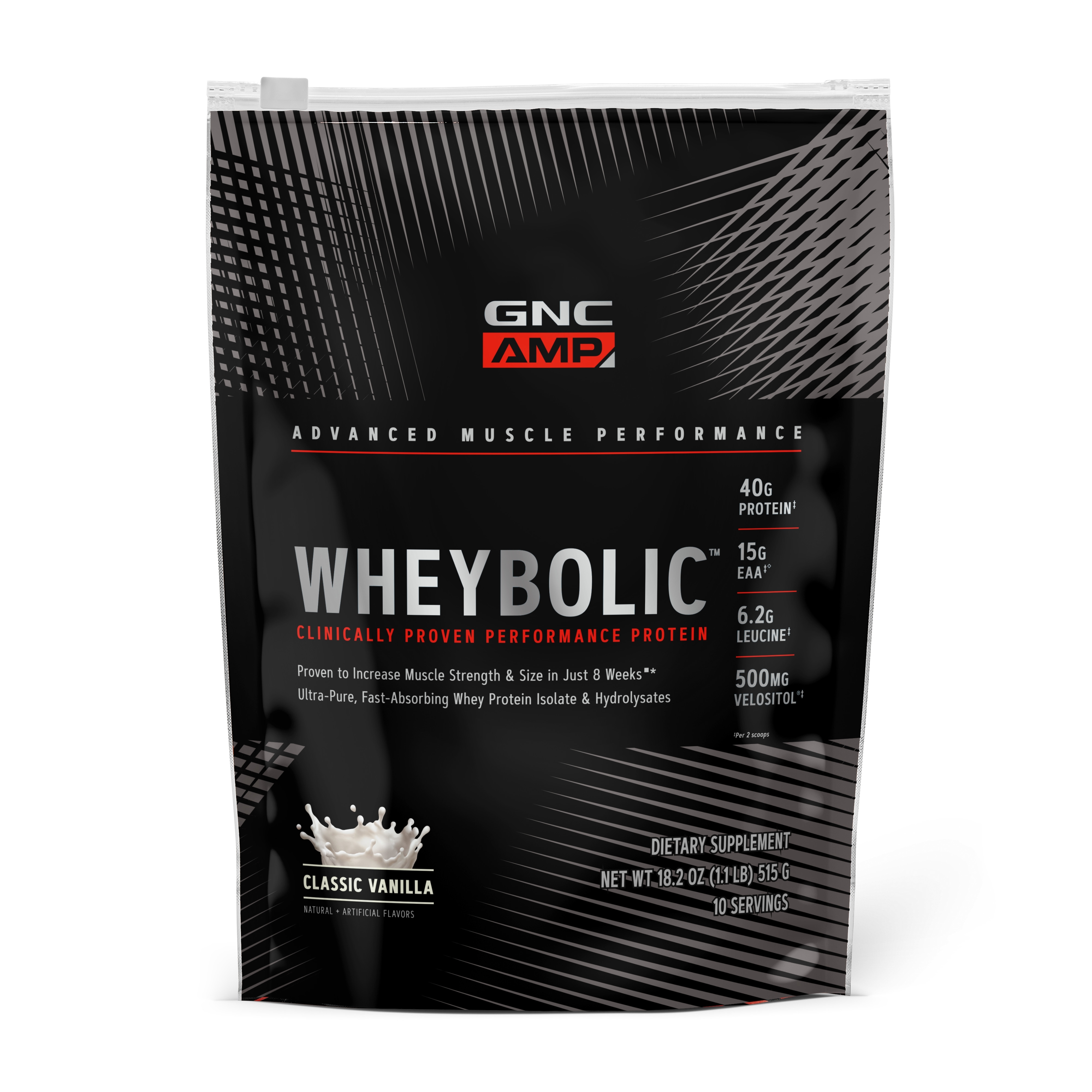 Proteina din zer cu aroma de vanilie AMP Wheybolic, 515 g, GNC