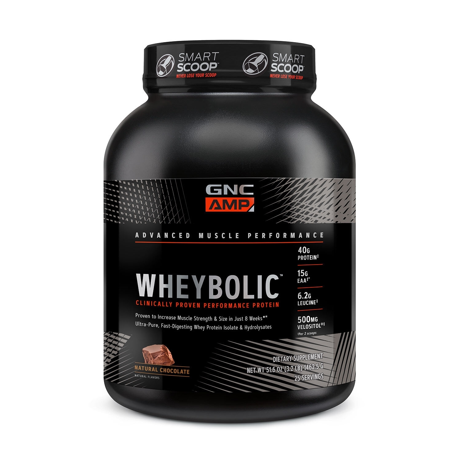 Proteina din zer cu aroma naturala de ciocolata AMP Wheybolic, 1462 g, GNC