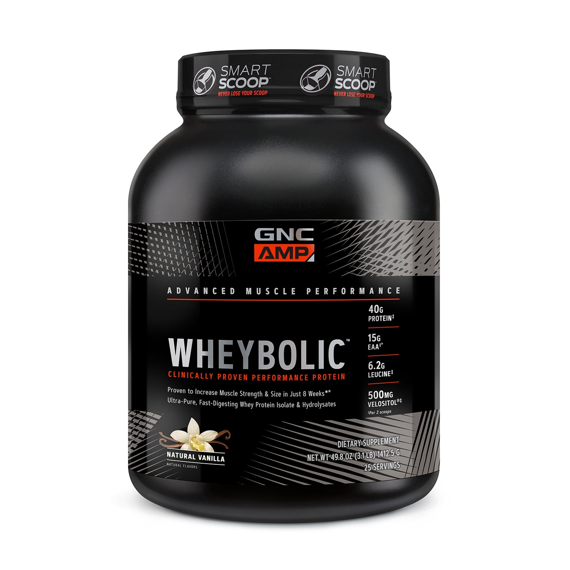 Proteina din zer cu aroma naturala de vanilie AMP Wheybolic, 1412.5 g, GNC