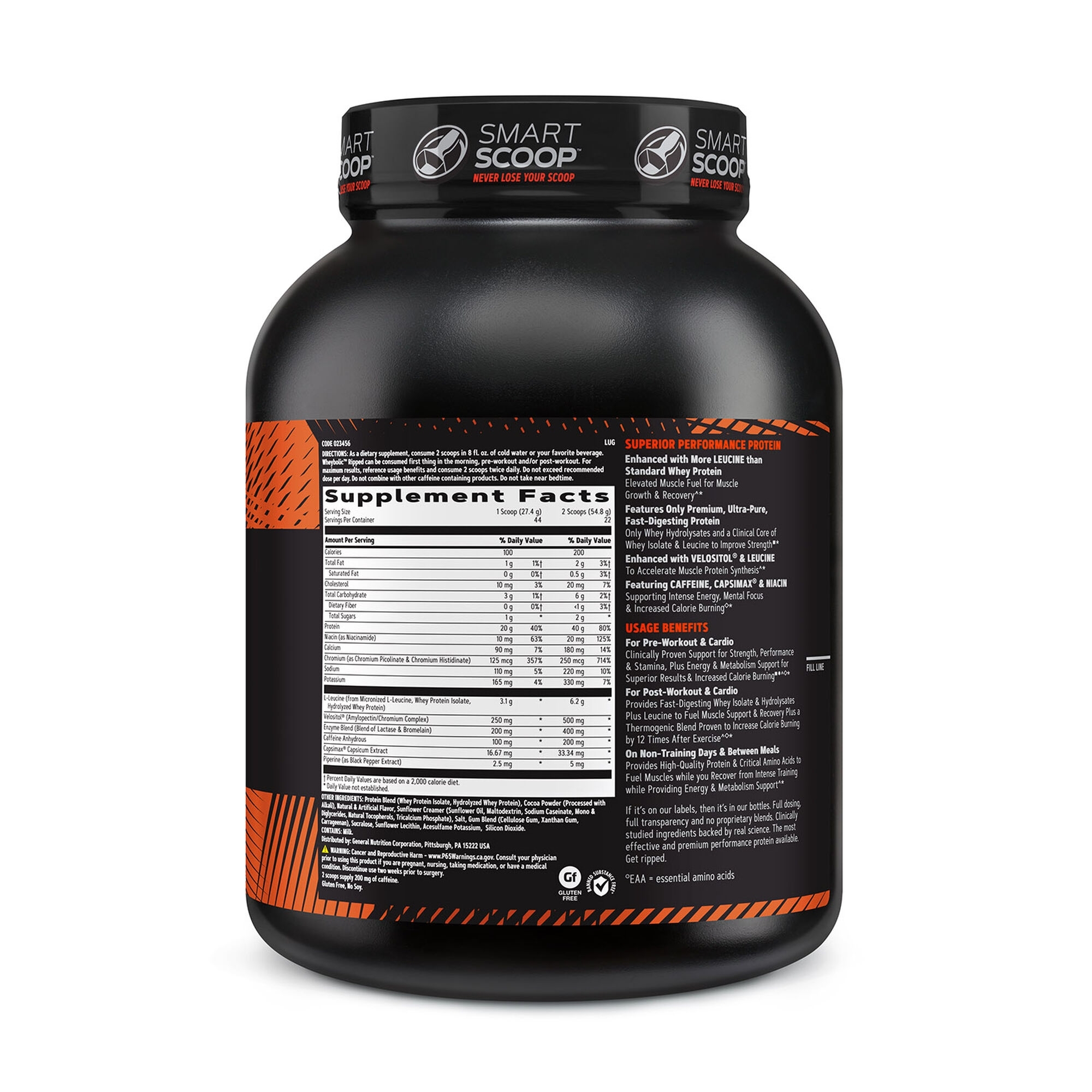 Proteina din zer cu aroma de ciocolata AMP Wheybolic Ripped, 1205.6 g, GNC