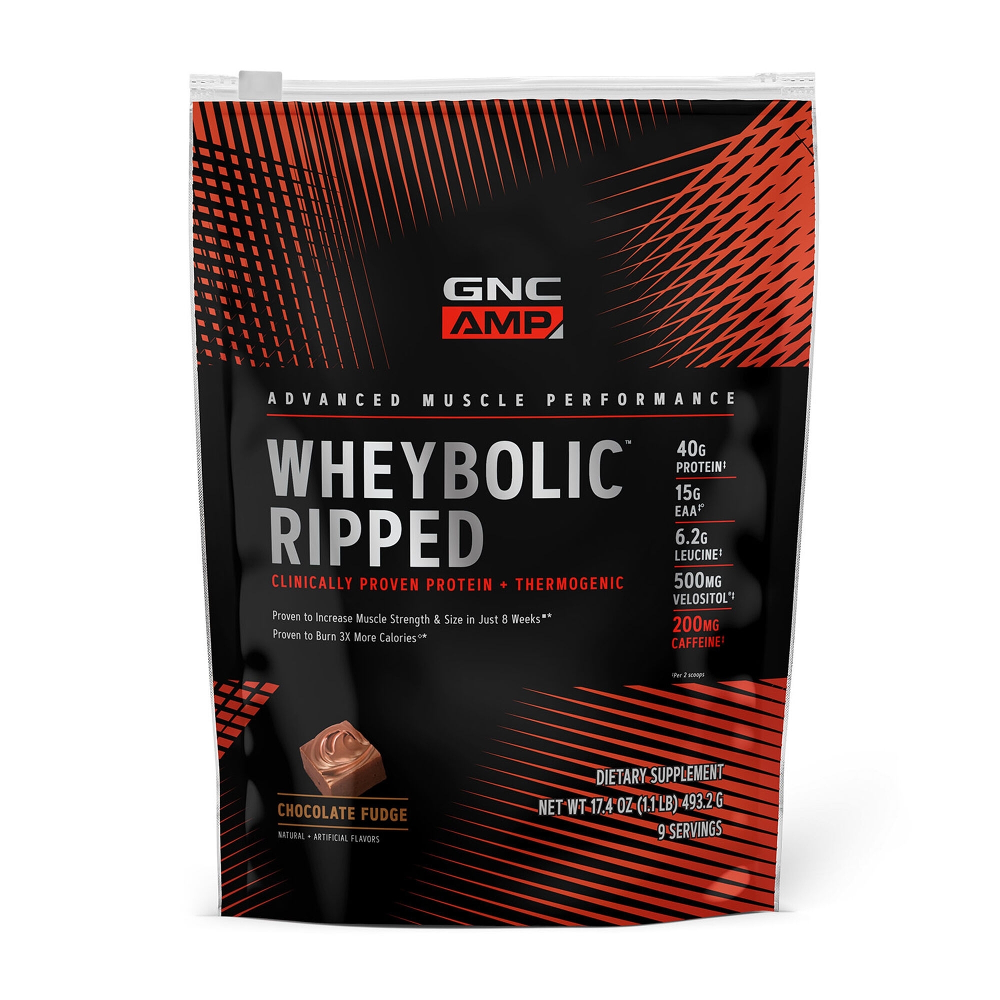 Proteina din zer cu aroma de ciocolata AMP Wheybolic Ripped, 493.2 g, GNC