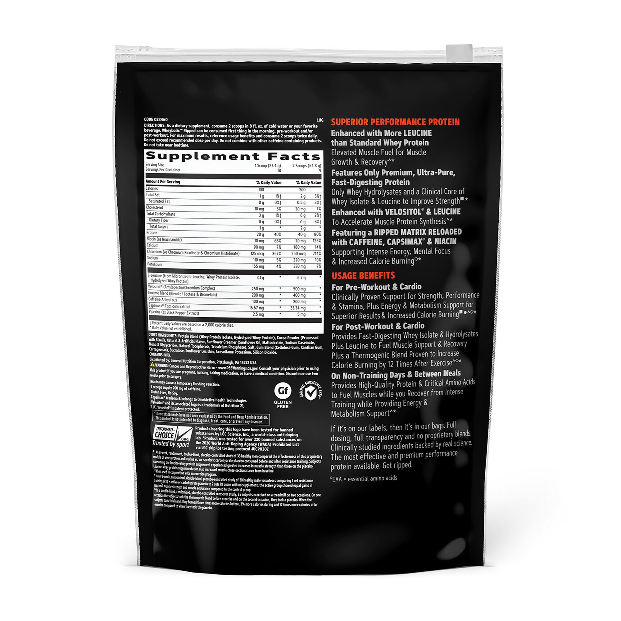 Proteina din zer cu aroma de ciocolata AMP Wheybolic Ripped, 493.2 g, GNC
