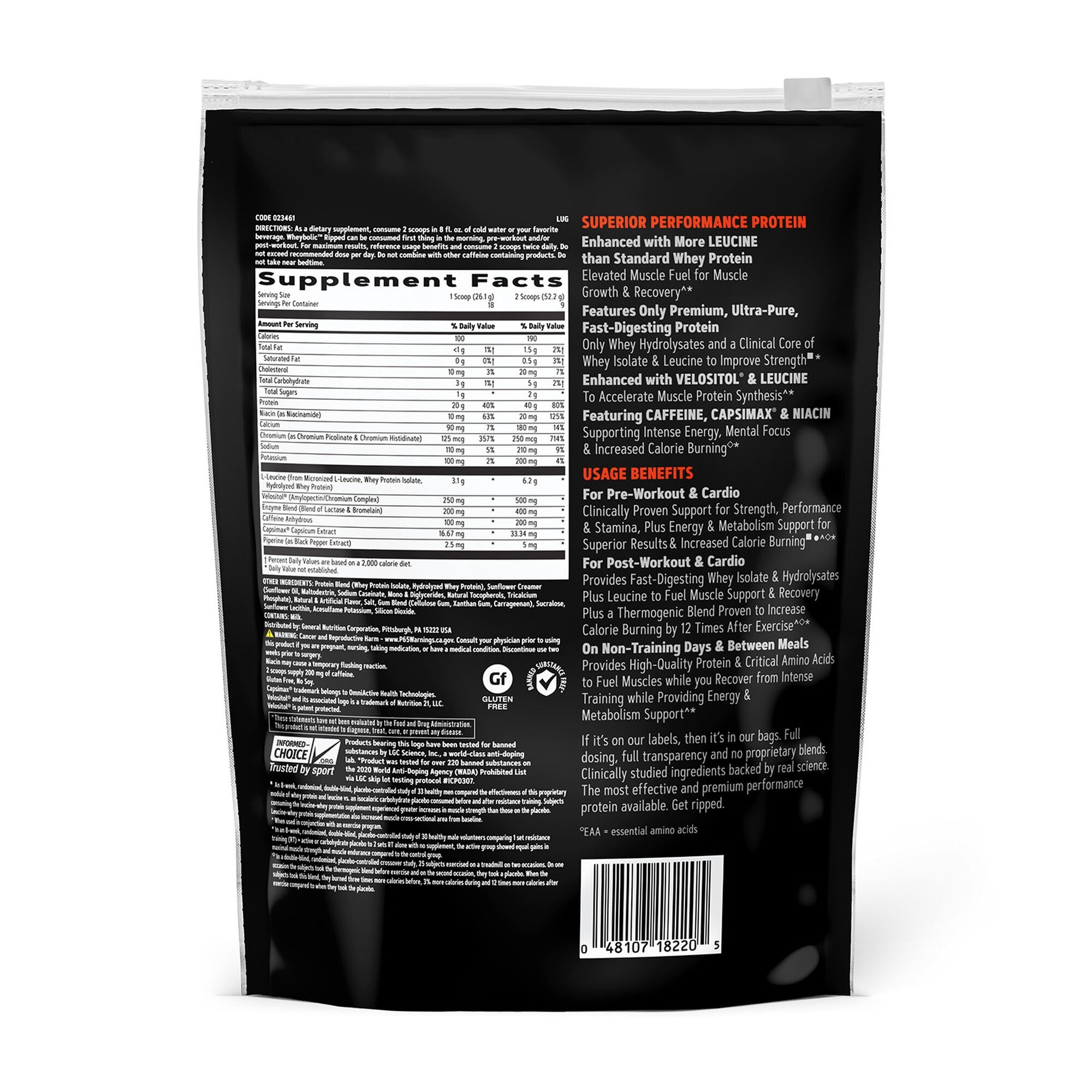 Proteina din zer cu aroma de vanilie AMP Wheybolic Ripped, 469.8 g, GNC