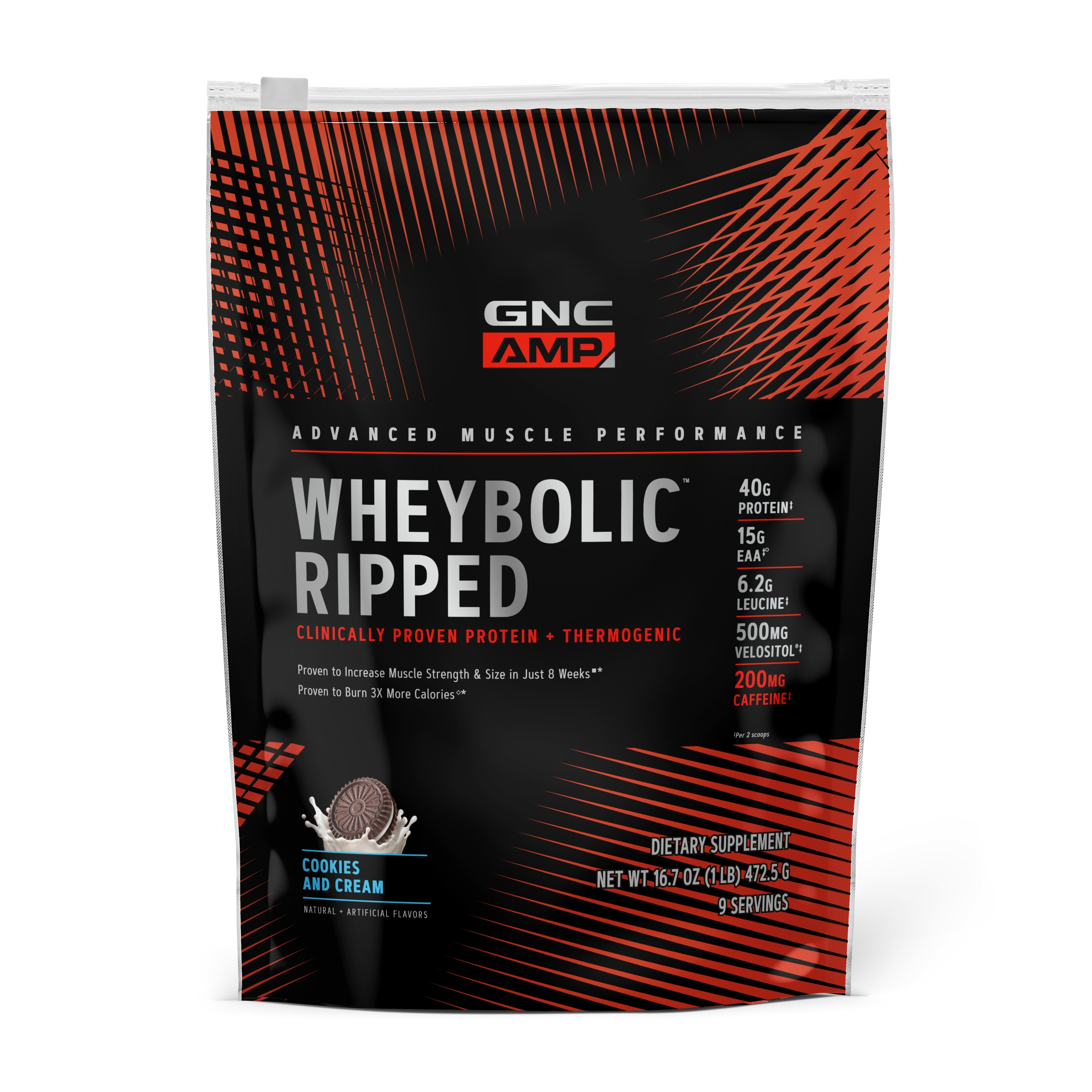 Proteina din zer cu aroma de biscuiti cu crema AMP Wheybolic Ripped, 472.5 g, GNC