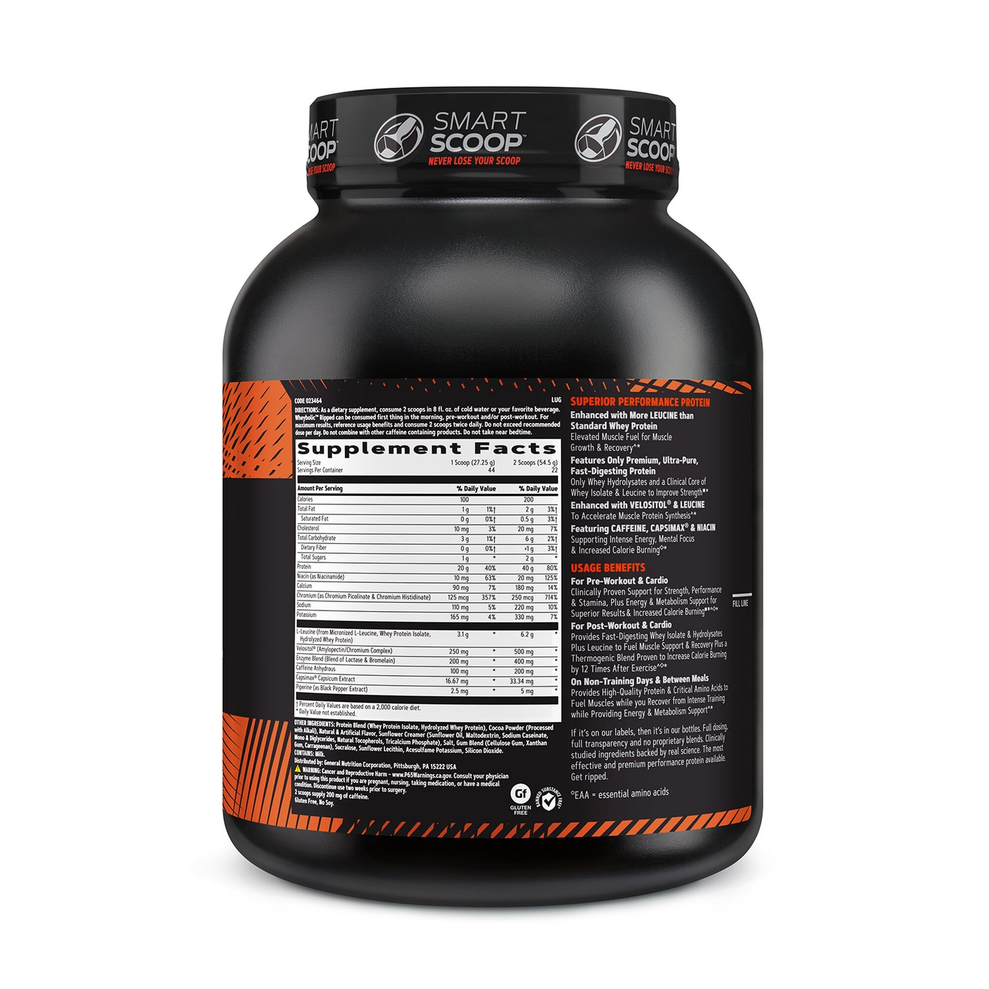 Proteina din zer cu aroma de ciocolata si unt de arahide AMP Wheybolic Ripped, 1199  g, GNC