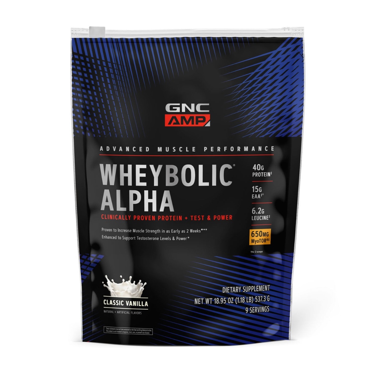 Proteina din zer cu aroma de vanilie Amp Wheybolic Alpha, 537.3 g, GNC