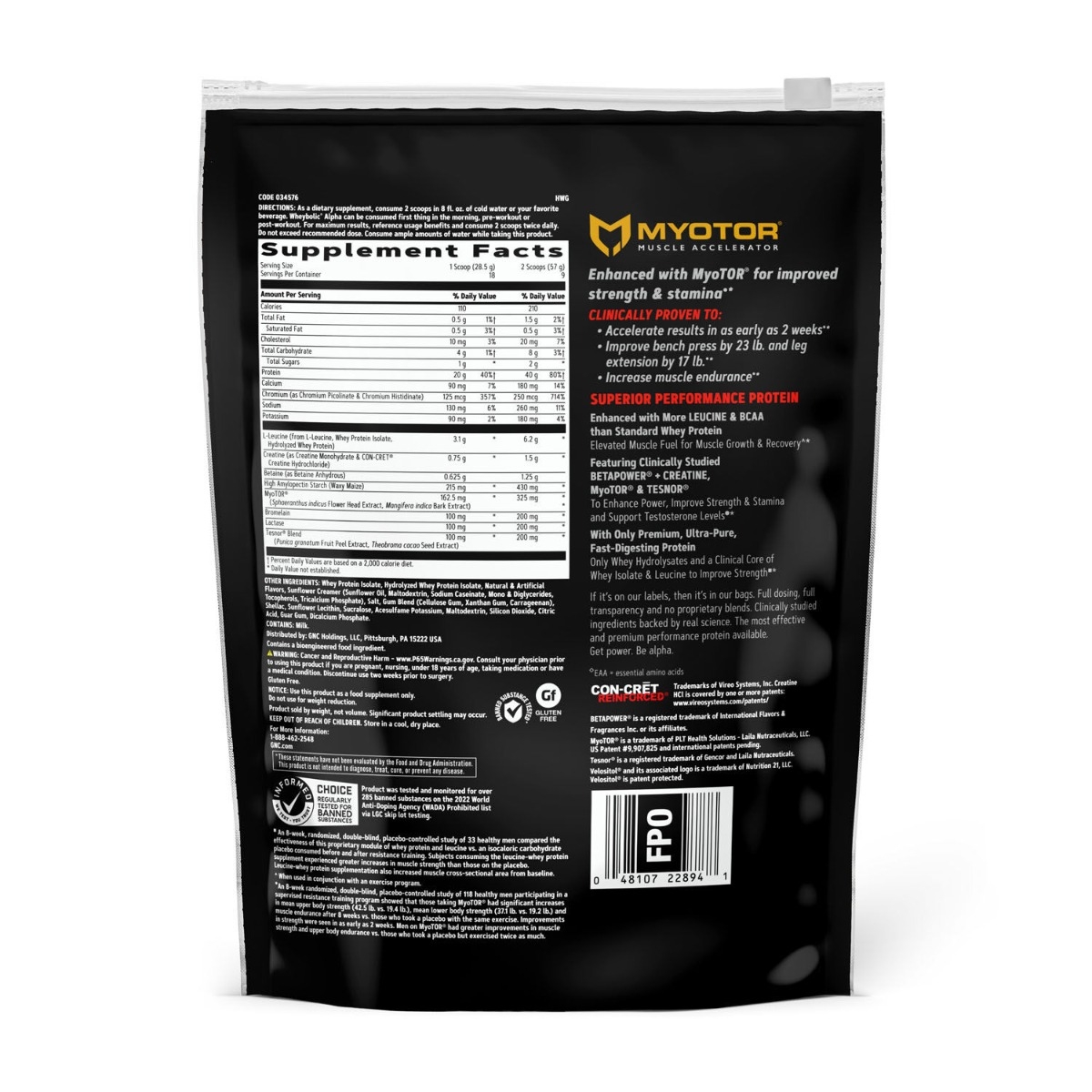 Proteina din zer cu aroma de vanilie Amp Wheybolic Alpha, 537.3 g, GNC