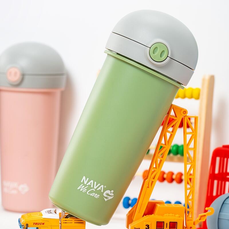 Sticla de plastic cu pai Nava 380ml roz