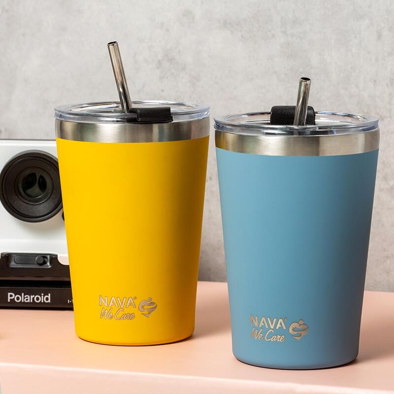Cana termoizolanta cu pai Nava 450ml albastru