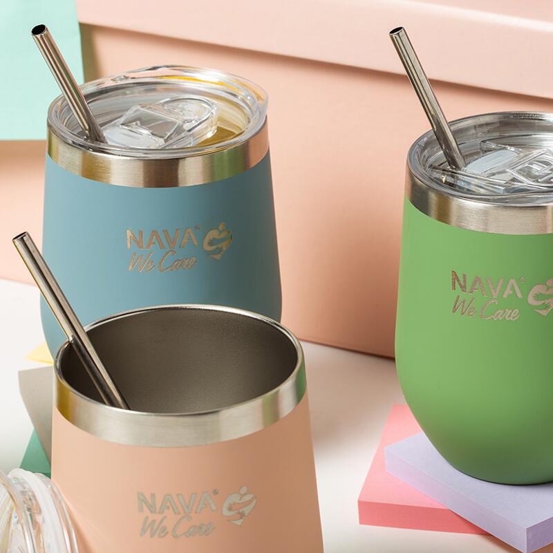 Cana termoizolanta cu pai Nava 360ml roz