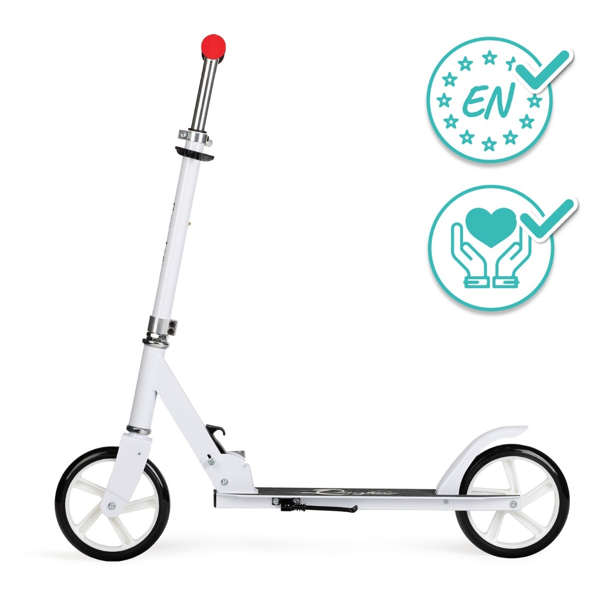 Trotineta freestyle, QKIDS, WEISS White, Ghidon reglabil pe 3 trepte, Amortizor Easy&Up, Platforma anti-derapanta, Pliabila, Aluminiu