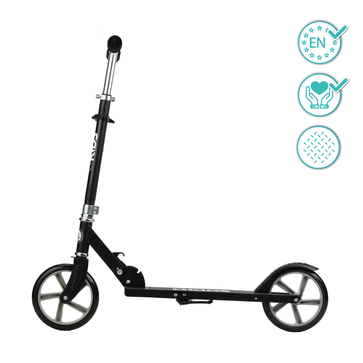 Trotineta freestyle, QKIDS, WEISS Black, Ghidon reglabil pe 3 trepte, Amortizor Easy&Up, Platforma anti-derapanta, Pliabila, Aluminiu