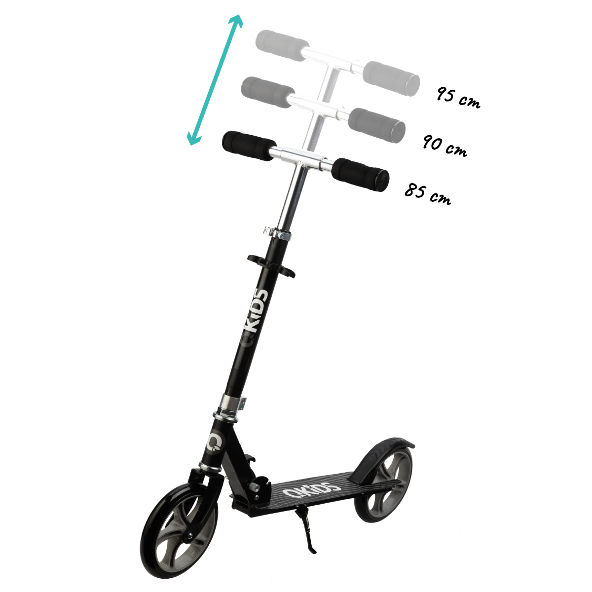 Trotineta freestyle, QKIDS, WEISS Black, Ghidon reglabil pe 3 trepte, Amortizor Easy&Up, Platforma anti-derapanta, Pliabila, Aluminiu