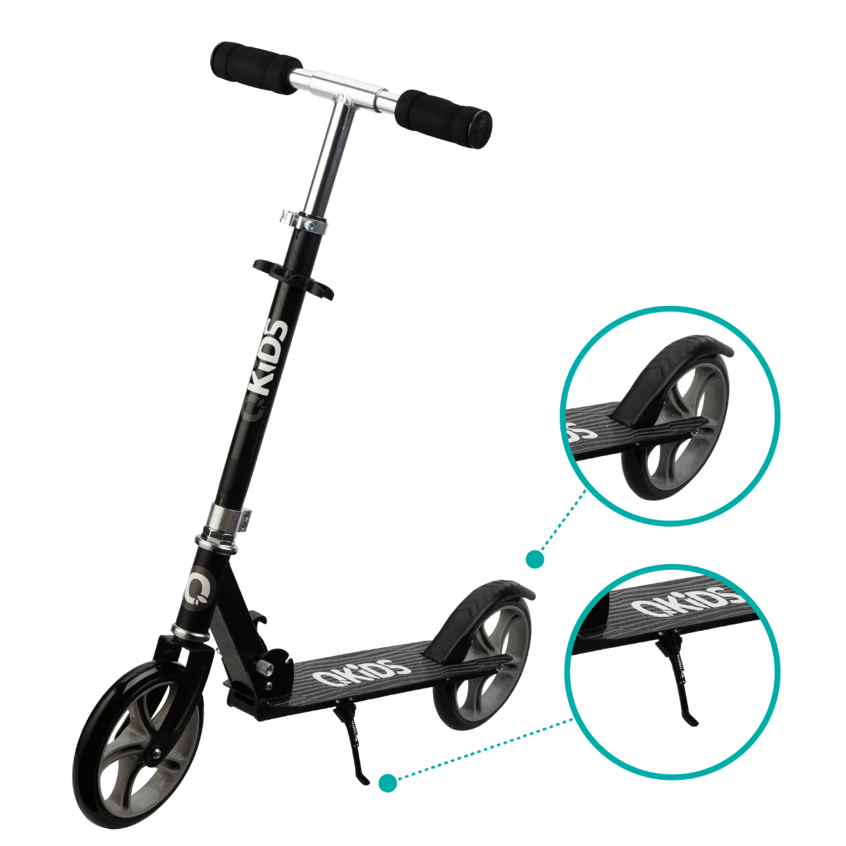 Trotineta freestyle, QKIDS, WEISS Black, Ghidon reglabil pe 3 trepte, Amortizor Easy&Up, Platforma anti-derapanta, Pliabila, Aluminiu
