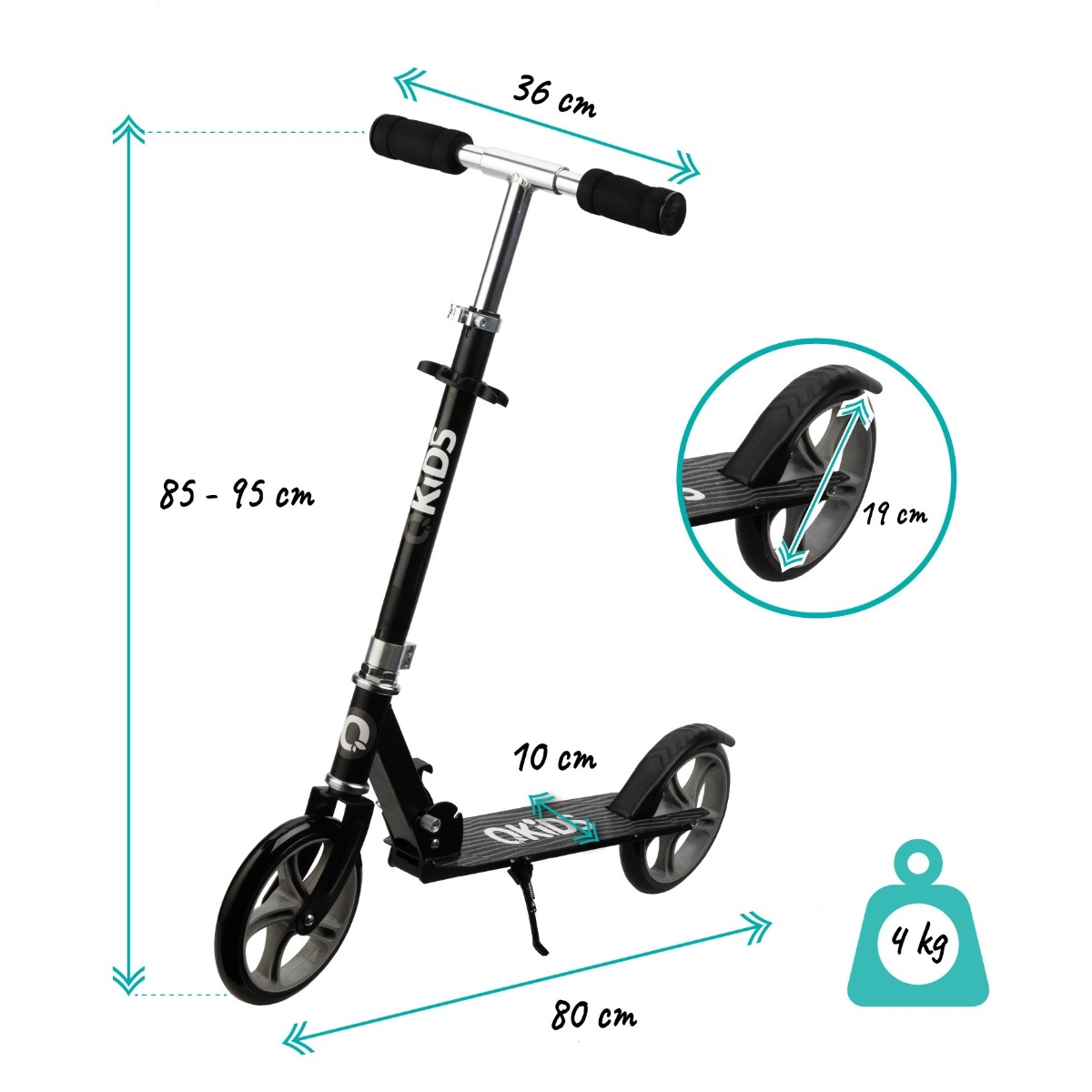 Trotineta freestyle, QKIDS, WEISS Green, Ghidon reglabil pe 3 trepte, Amortizor Easy&Up, Platforma anti-derapanta, Pliabila, Aluminiu