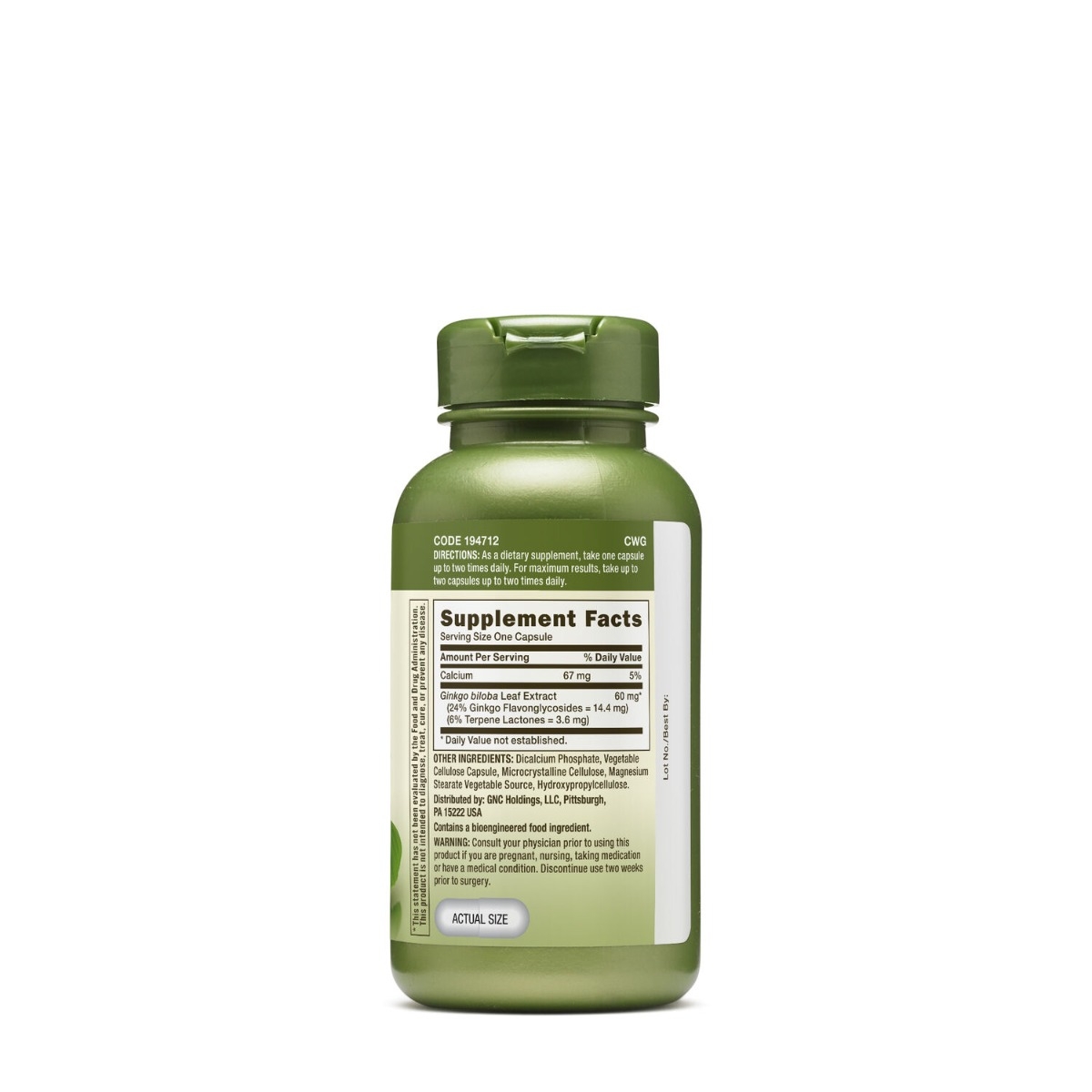 Ginkgo Biloba 60 mg Herbal Plus, 100 capsule, GNC