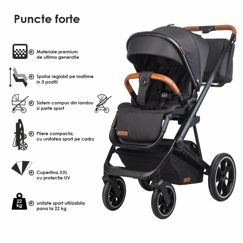 Carucior modular 2in1 C Nessia Diamond black+Balansoar bebelusi C Velio Butternut