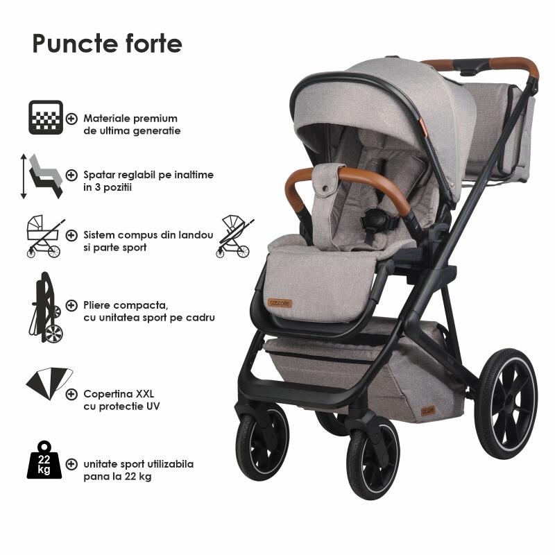 Carucior modular 2in1 Coccolle Nessia Lunar rock+Balansoar bebelusi C Velio Butternut