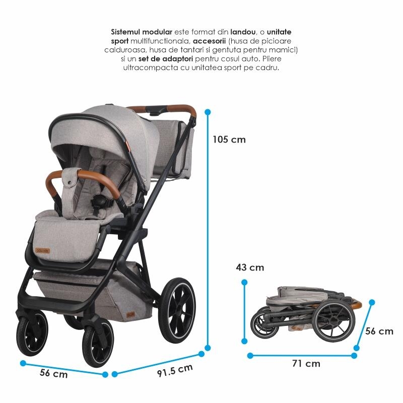 Carucior modular 2in1 Coccolle Nessia Lunar rock+Balansoar bebelusi C Velio Butternut