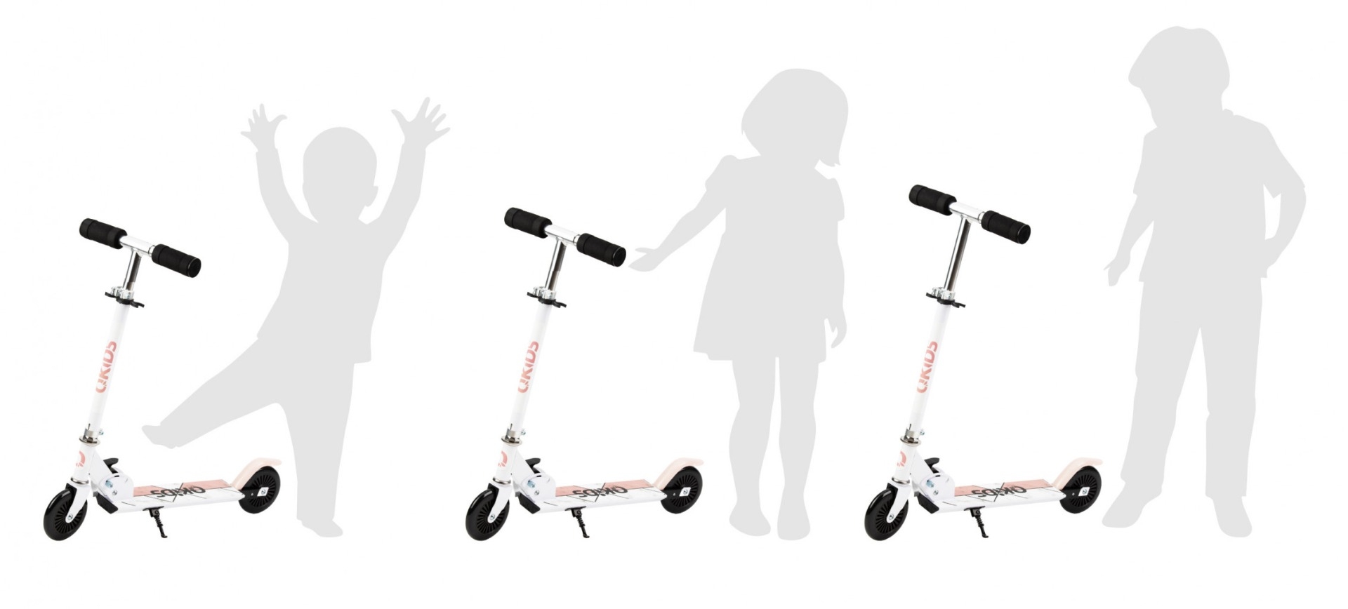 Trotineta copii, QKIDS, FLO Pink, Rulmenti ABEC-9, Roti poliuretan 85A, Ghidon T-shape, Platforma anti-derapanta, Defender brake, Aluminiu