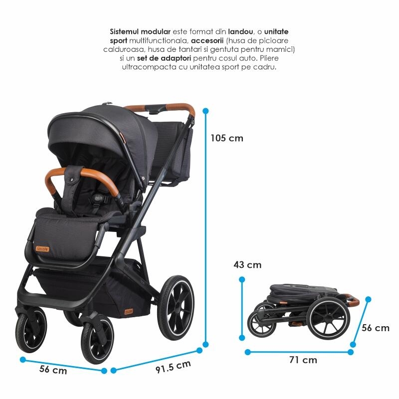 Sistem modular 3in1 Coccolle Nessia Diamond black + Scoica auto Coccolle Knox Anthracite