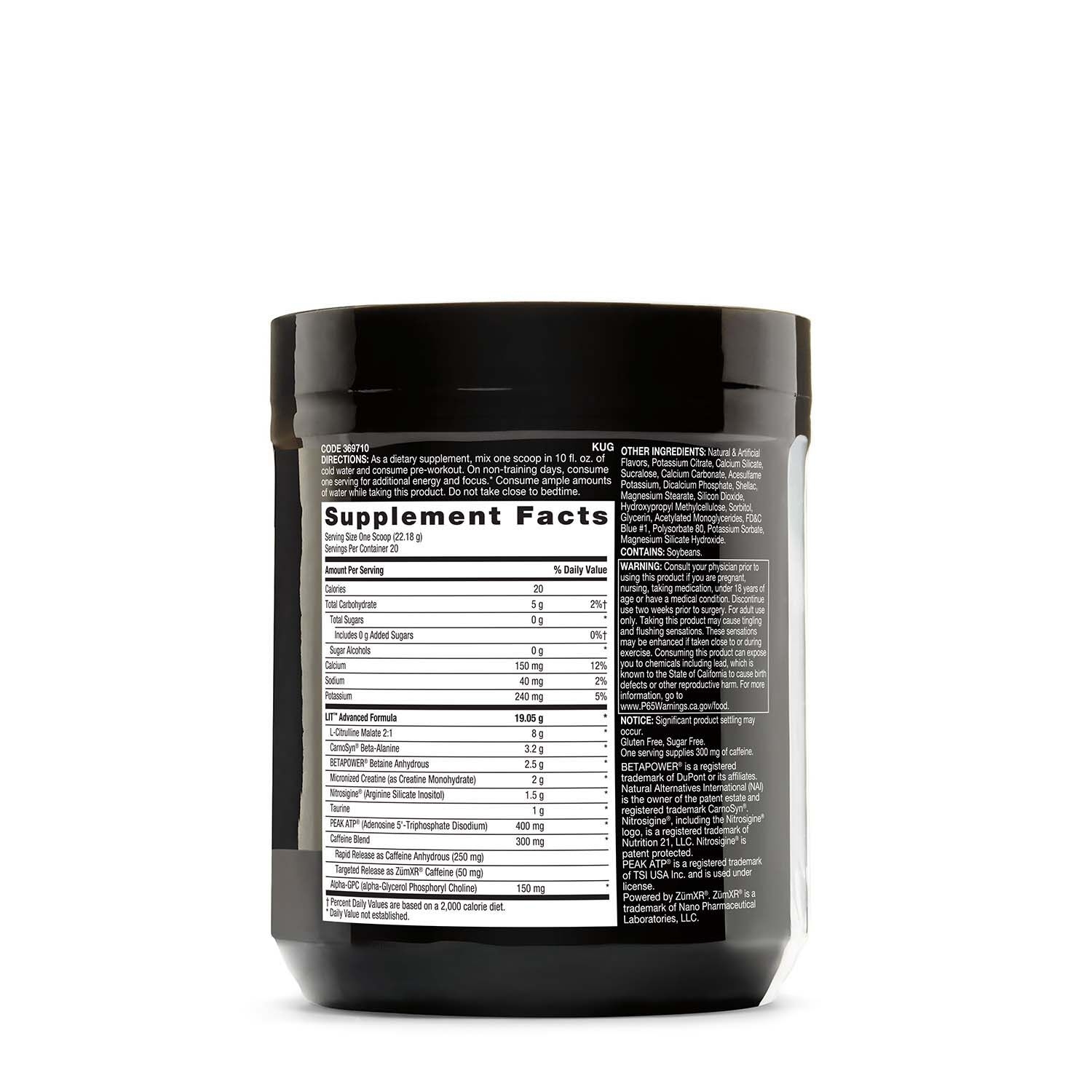 Pre-workout cu aroma de icy fireworks LIT AF, 443.6 g, Beyond Raw