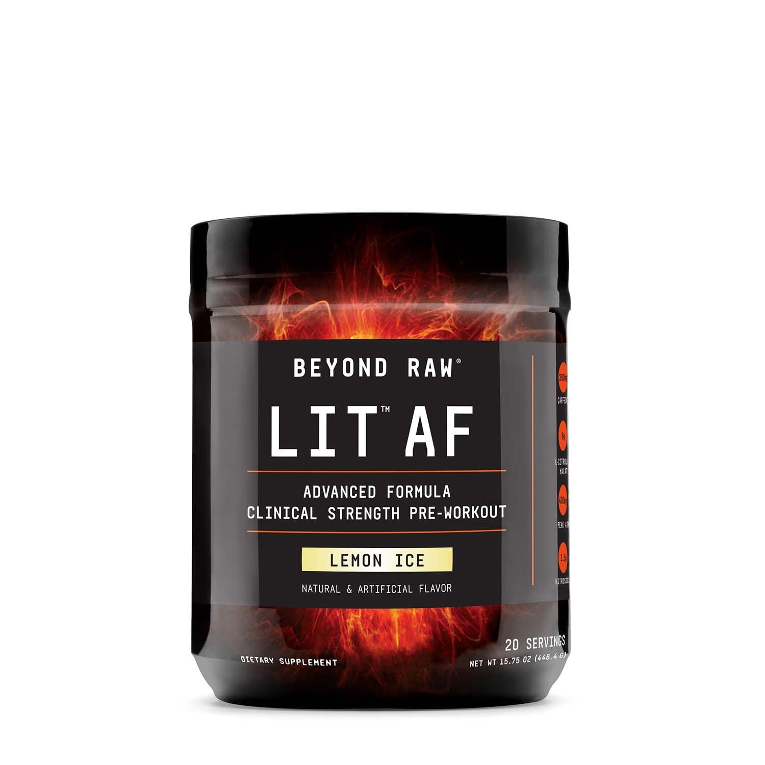 Pre-workout cu aroma de lamaie LIT AF, 446.4 g, Beyond Raw