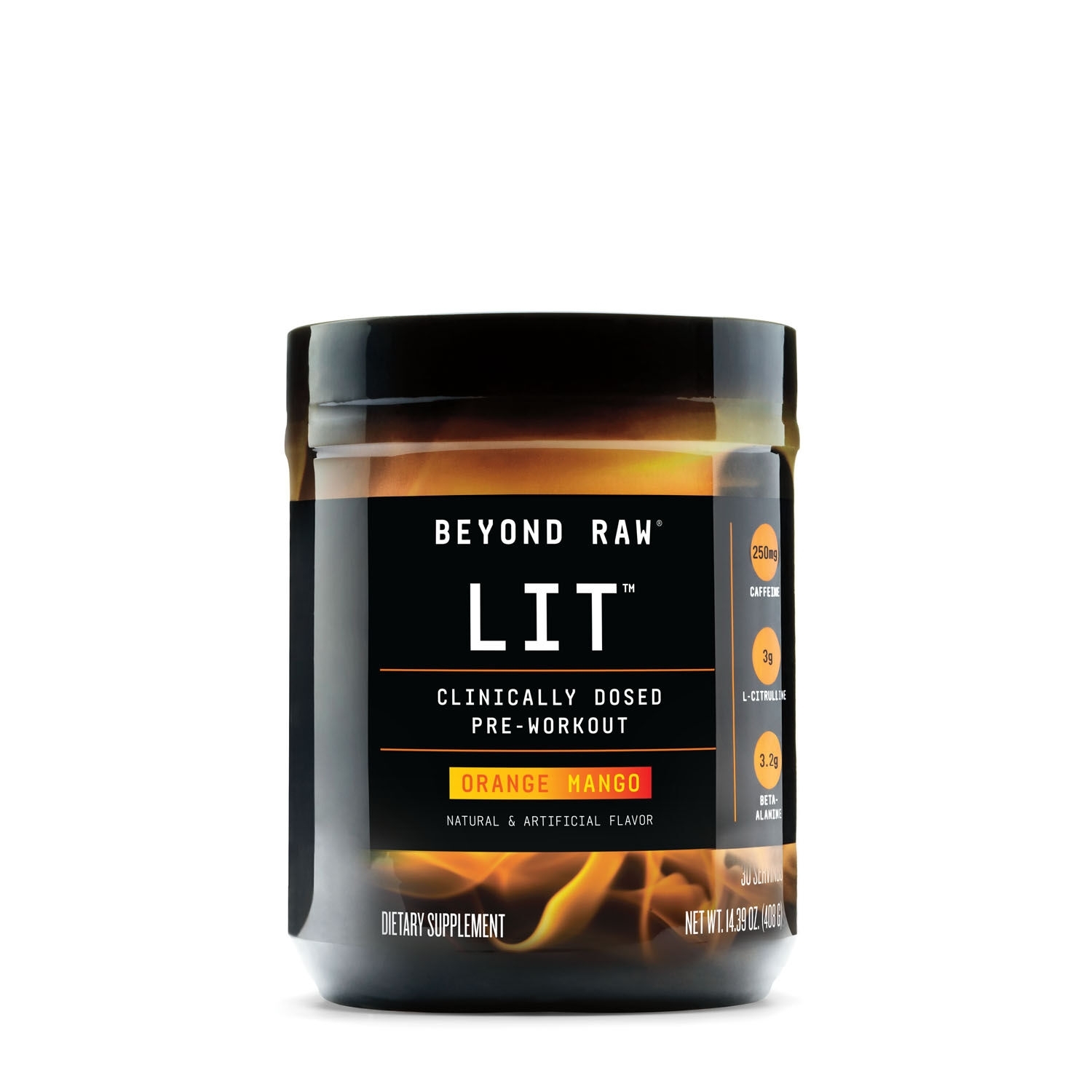 Pre-workout cu aroma de portocale si mango, LIT, 406,5 g, Beyond Raw