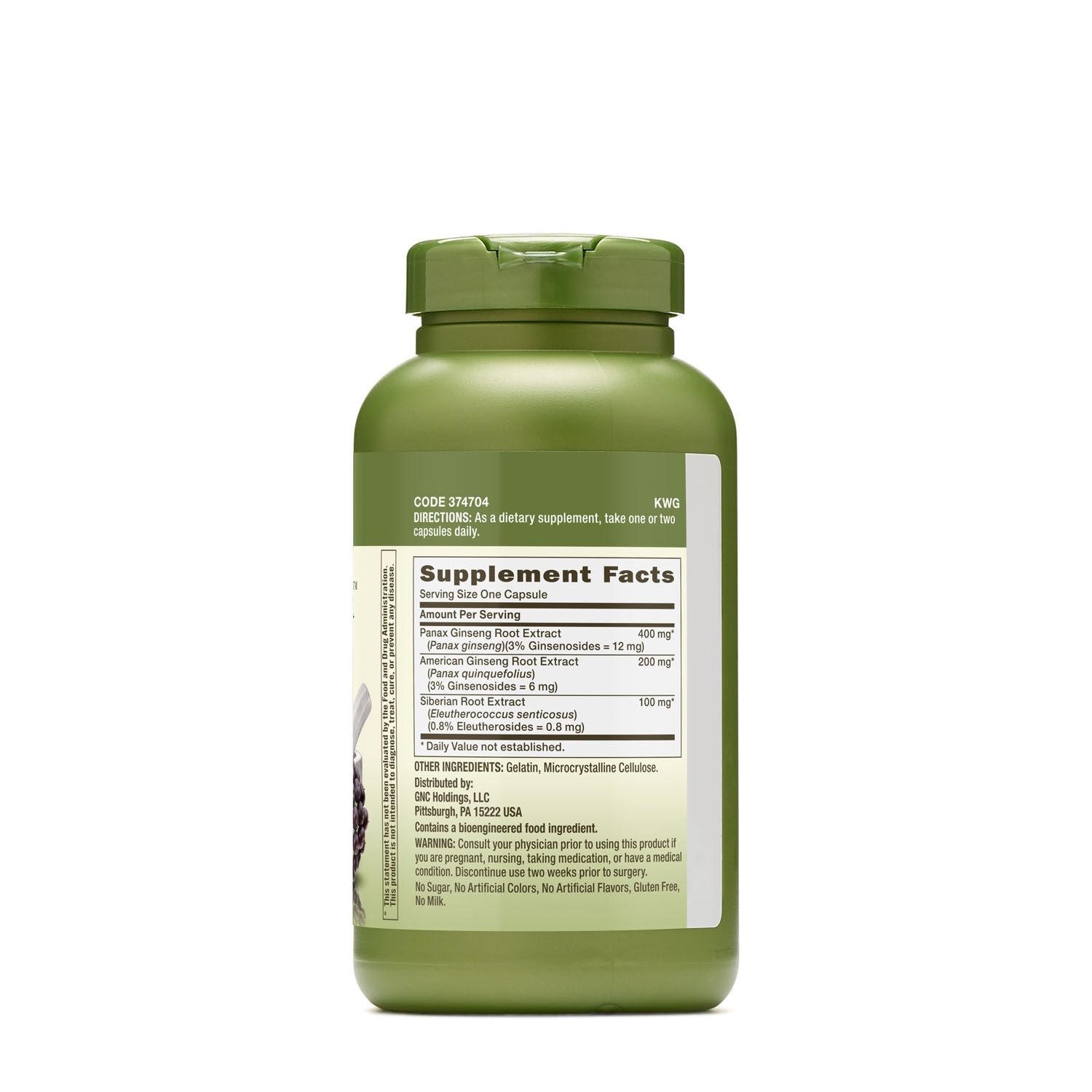 Extract standardizat din 3 tipuri de ginseng Herbal Plus, 200 capsule, GNC