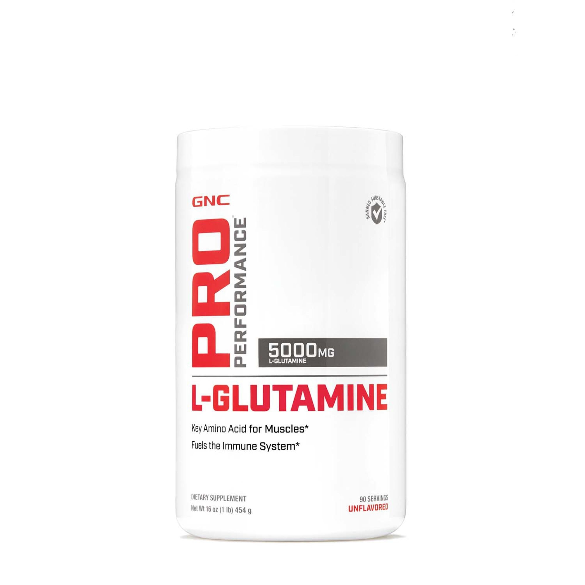 L-glutamina micronizata pudra fara aroma 5000 mg Pro Performance, 454 g, GNC
