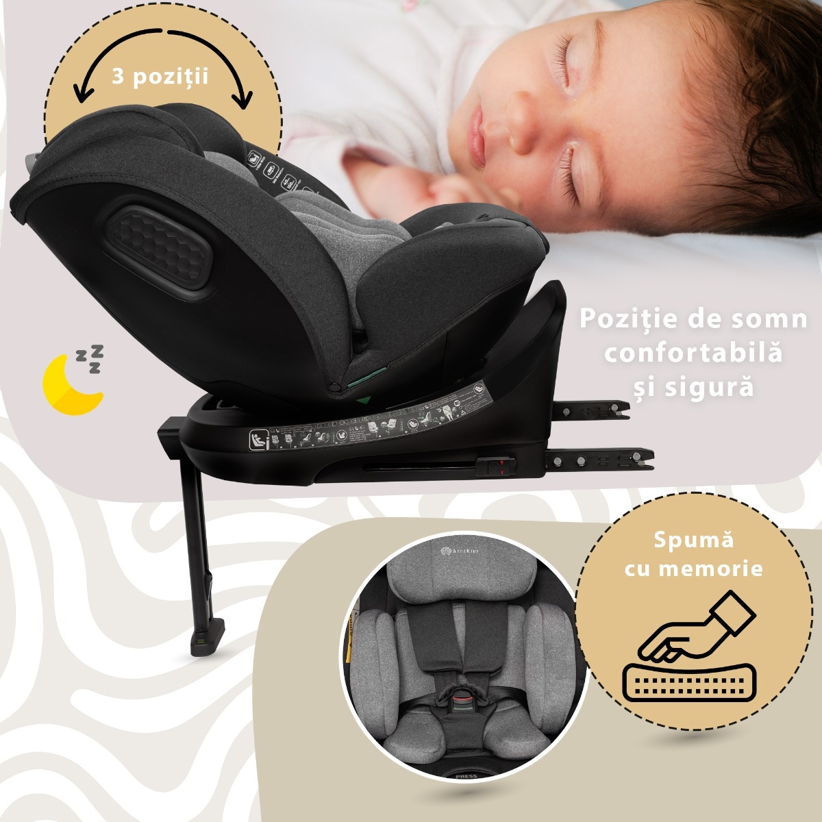 Scaun auto Appekids, I-SIZE, 40-150 cm, Rear Facing 360Â°, Pro Confort - Grey