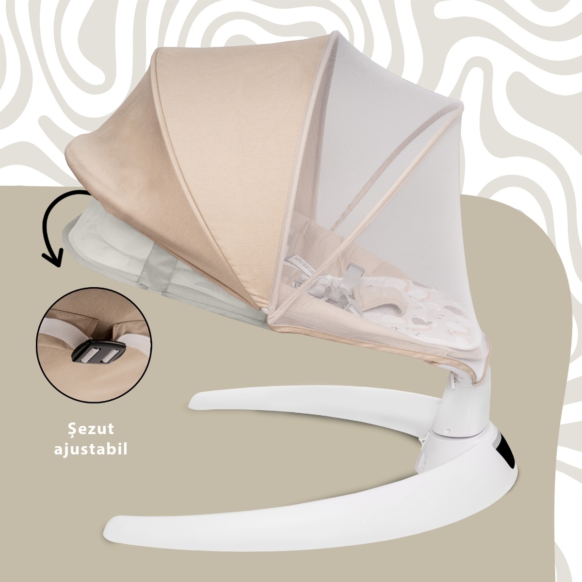 Leagan electric pentru bebelusi, cu spatar reglabil si senzor de miscare, AppeKids Evoque - Bubble Beige