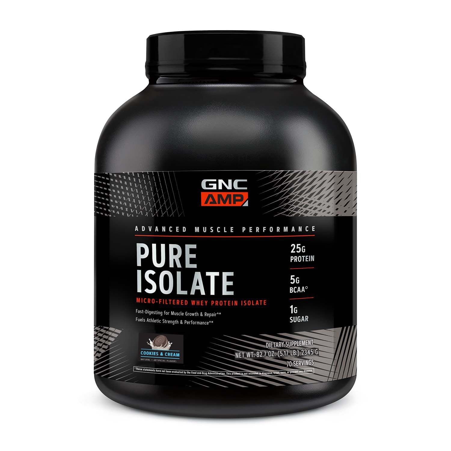 Proteina izolata din zer cu aroma de biscuiti cu crema AMP Pure Isolate, 2345 g, GNC