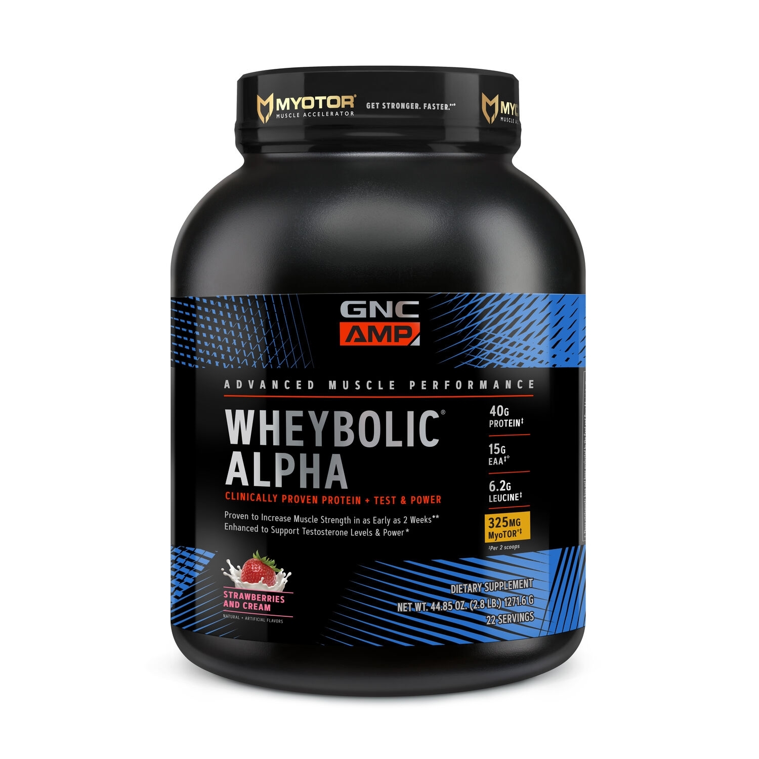 Proteina din zer cu aroma de capsuni si frisca AMP Wheybolic Alpha MyoTor, 1271.6 g, GNC