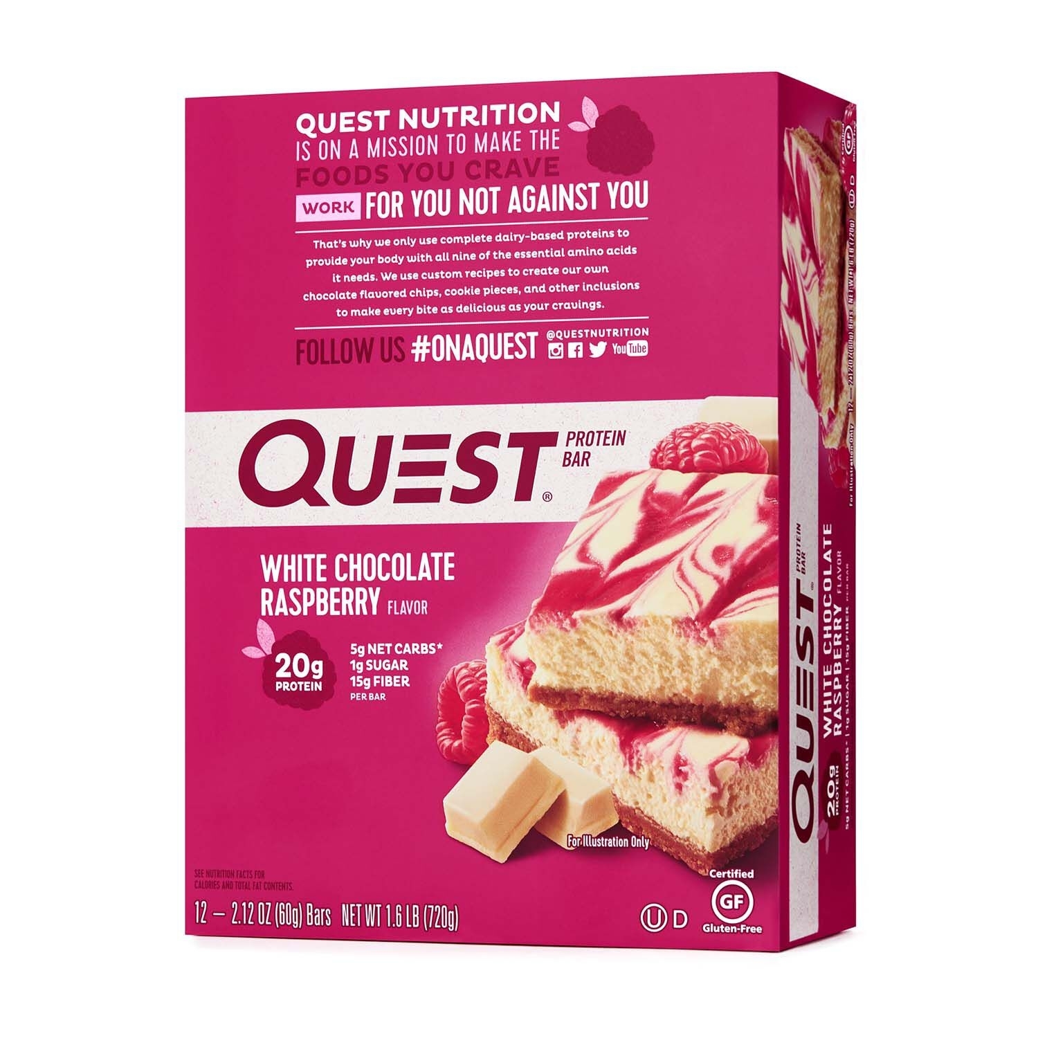 Baton proteic cu aroma de ciocolata alba si zmeura, 60g, Quest