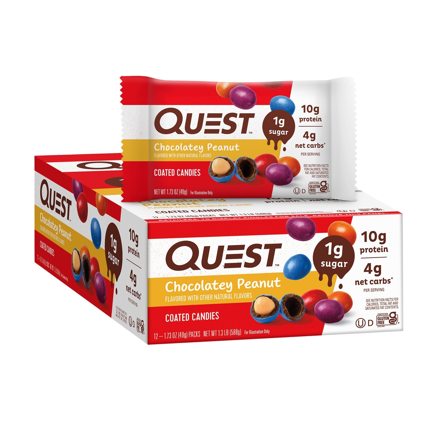 Bomboane proteice cu aroma de ciocolata si alune, 49 g, Quest