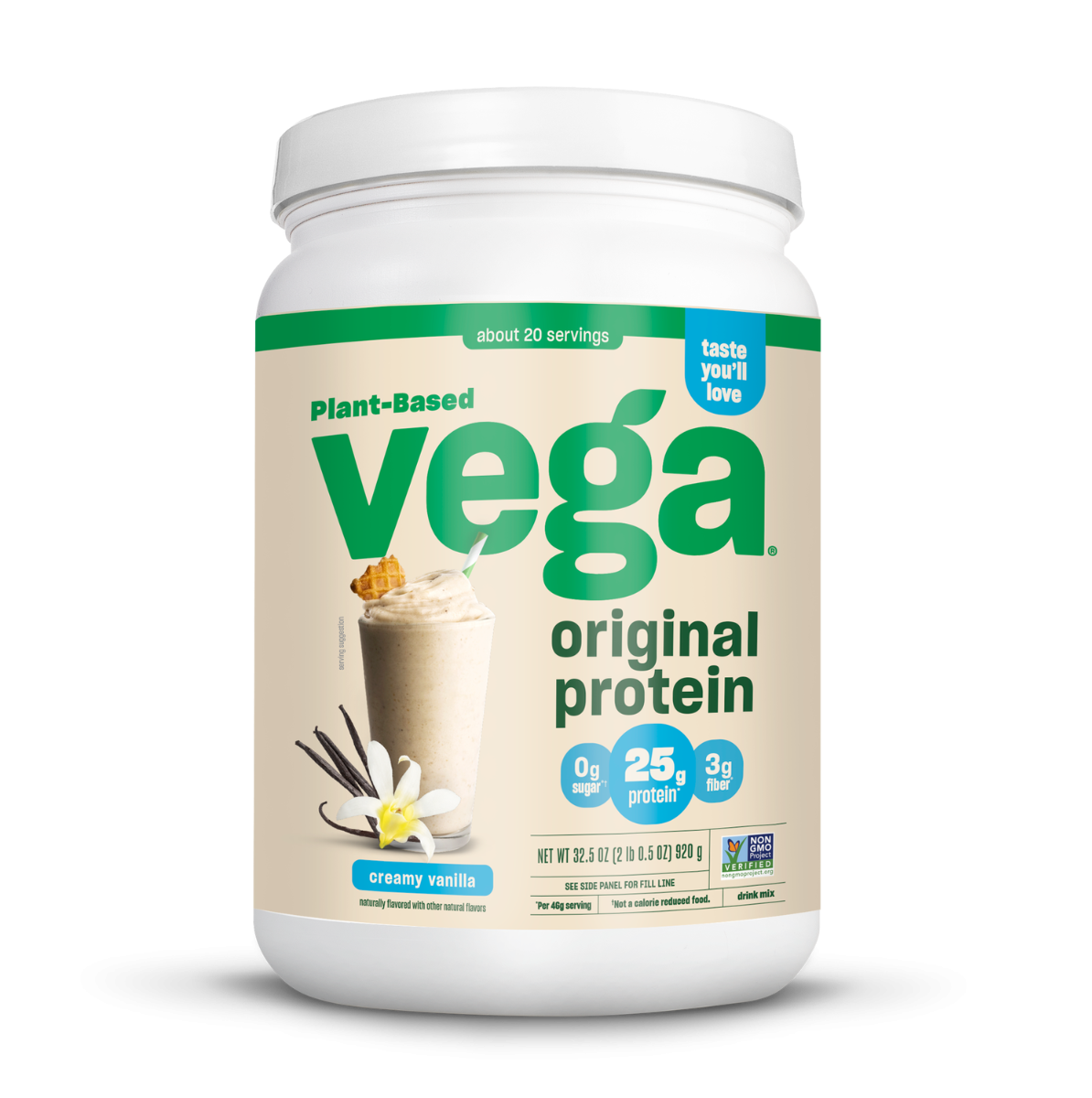Pudra proteica vegetala cu aroma naturala de vanilie Vega Original, 920 g, GNC