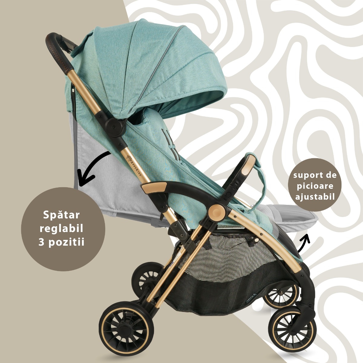 Carucior Sport AppeKids â€“ Upp â€“ Ultracompact, Pliere automata, De la nastere la 22kg - River Green