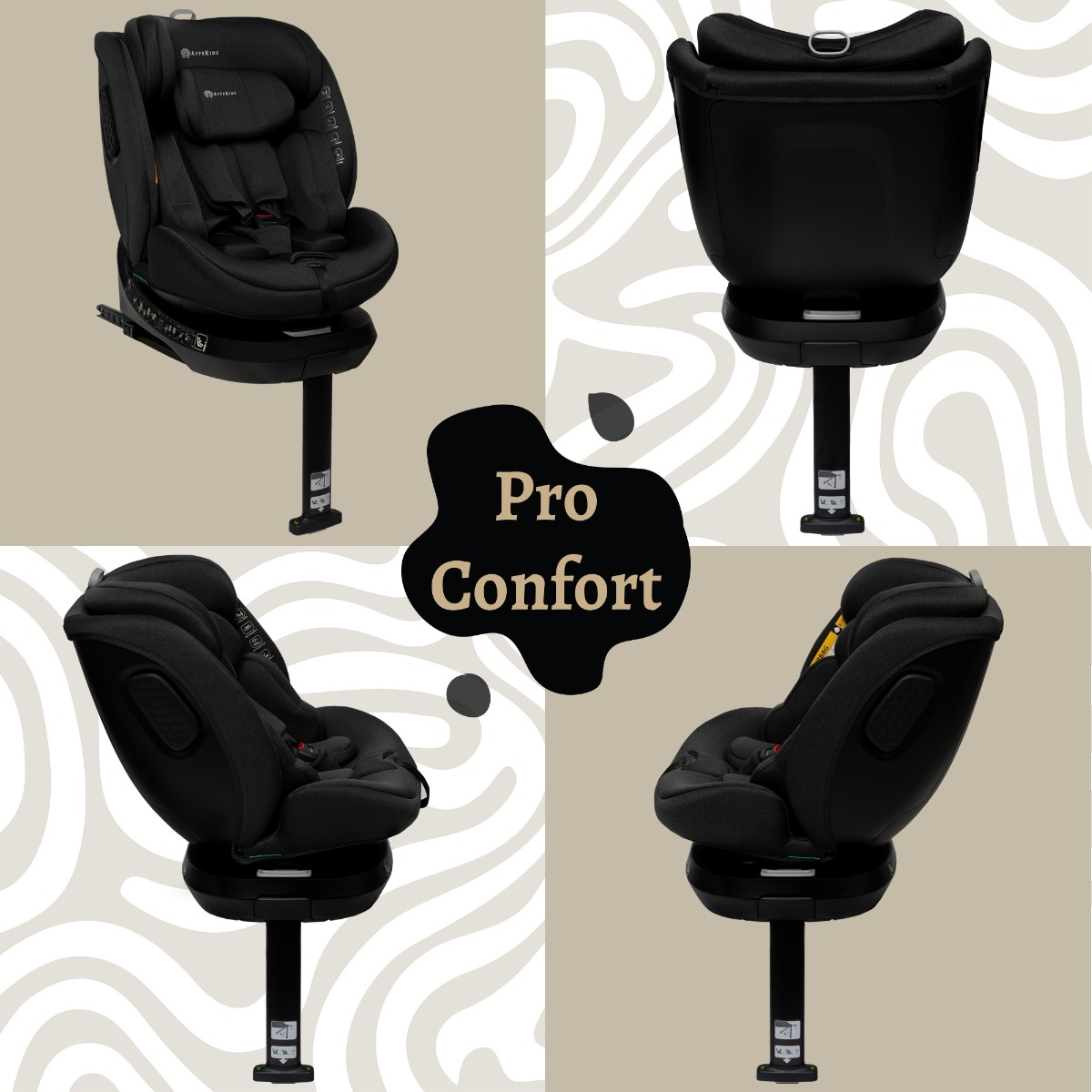 Scaun auto Appekids, I-SIZE, 40-150 cm, Rear Facing 360Â°, Pro Confort - Black