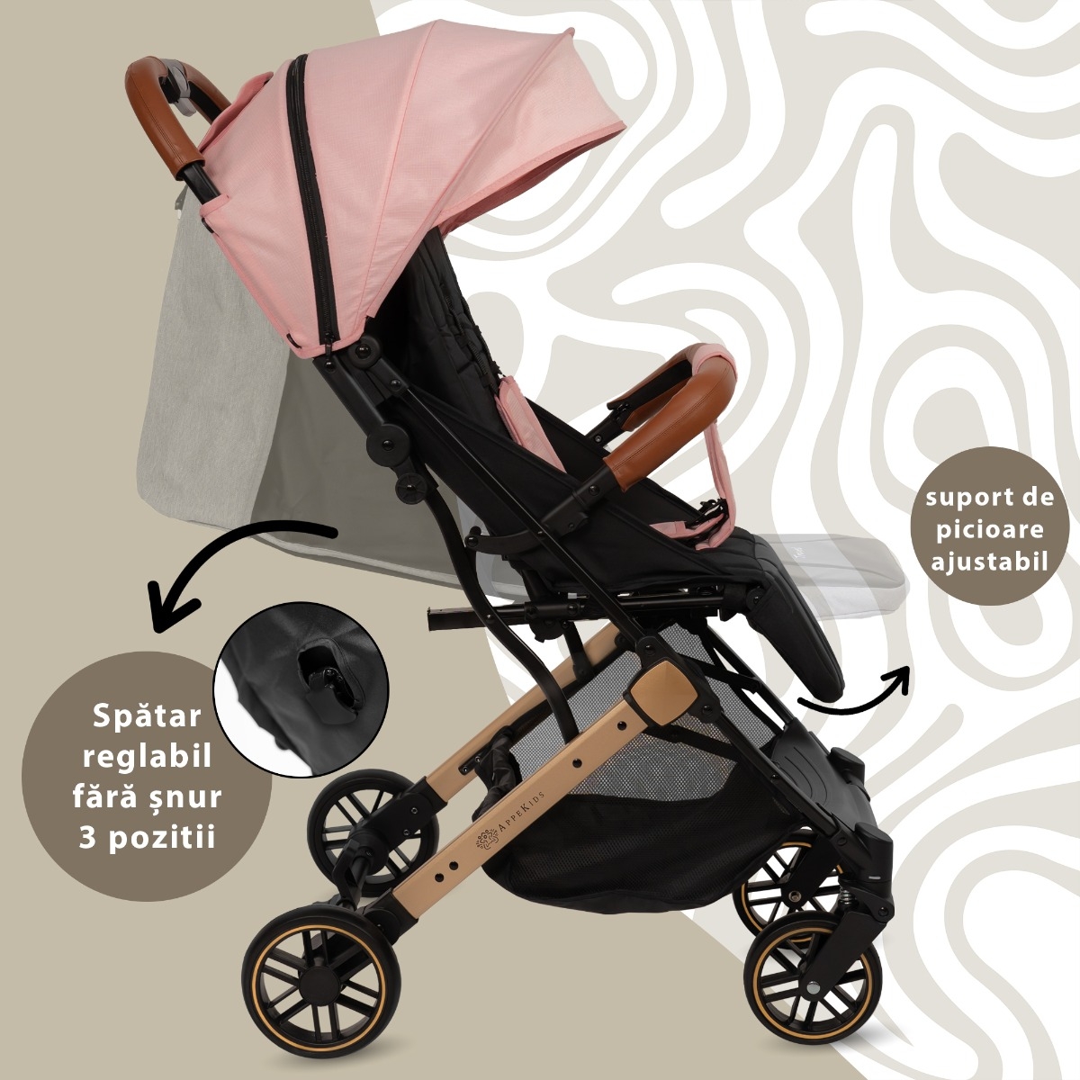 Carucior Sport AppeKids Travel, Ultracompact, Tip Troller - Pink