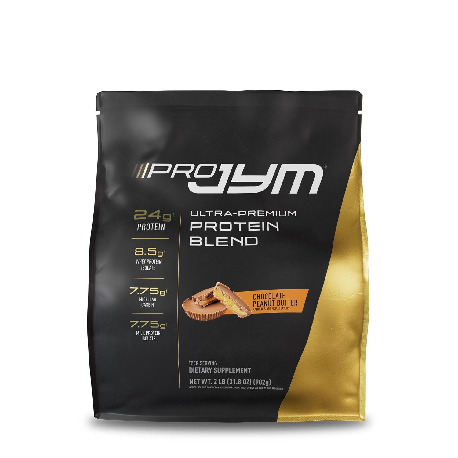 Mix de proteina premium cu aroma de ciocolata si unt de arahide Pro Jym, 902 g, JYM