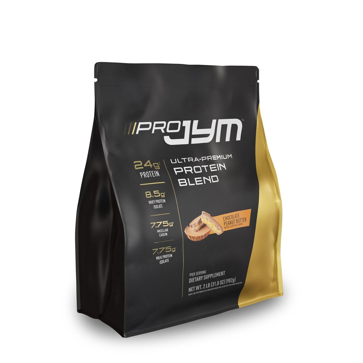 Mix de proteina premium cu aroma de ciocolata si unt de arahide Pro Jym, 902 g, JYM