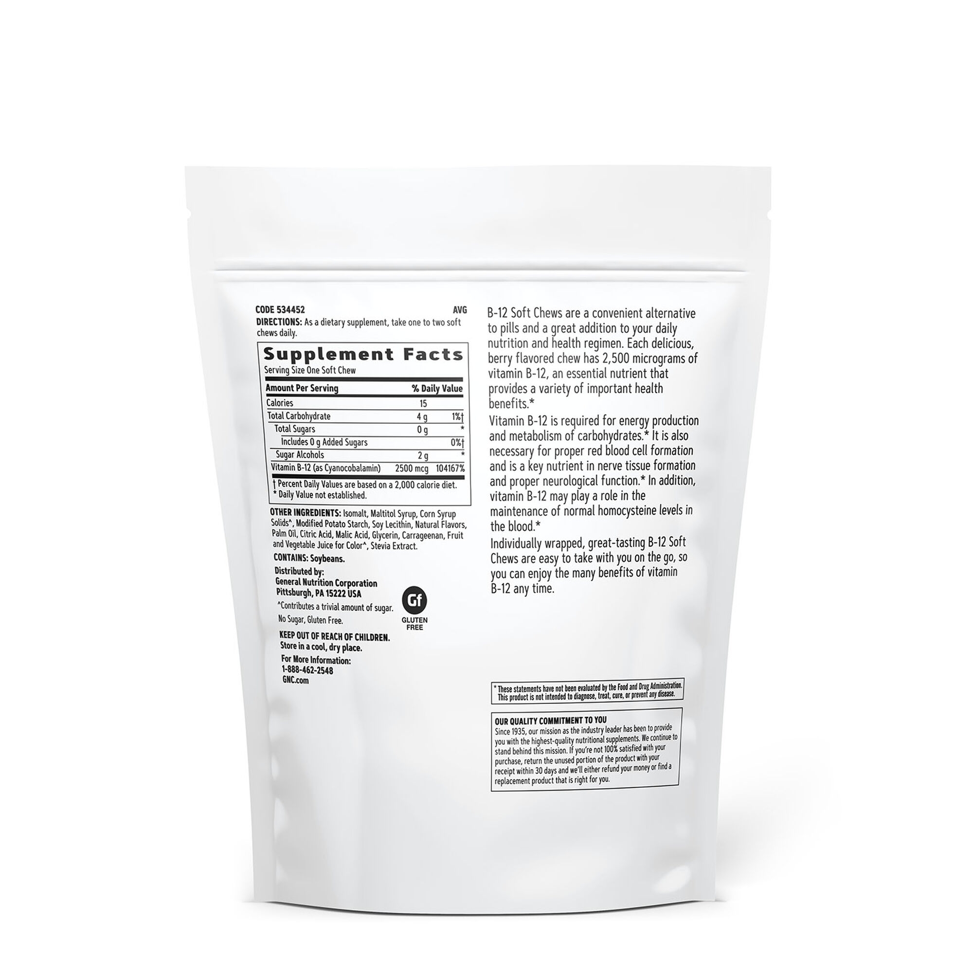 Vitamina B-12 2500 mcg cu aroma de fructe de padure, 60 caramele, GNC