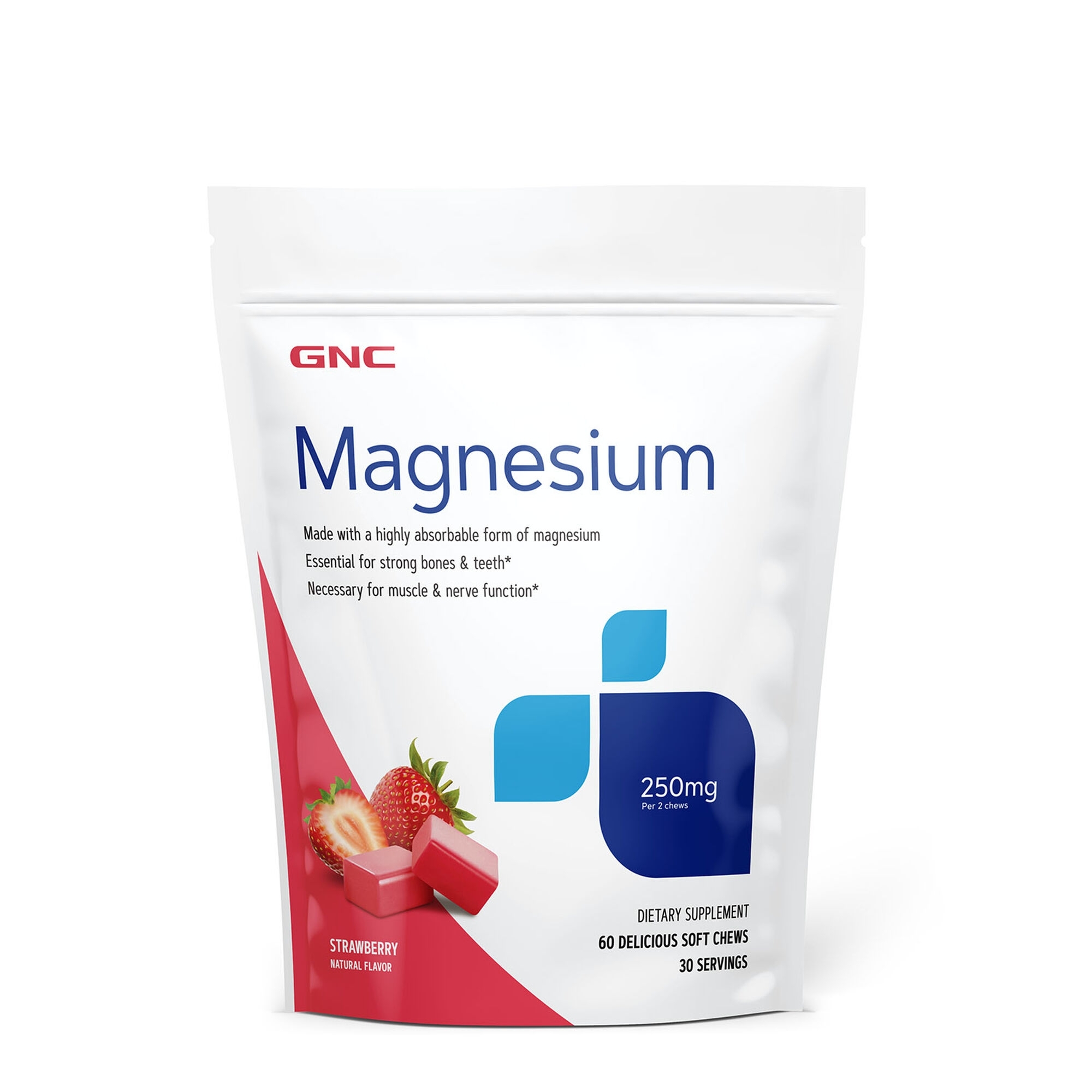 Magneziu cu aroma naturala de capsuni 250 mg, 60 caramele, GNC