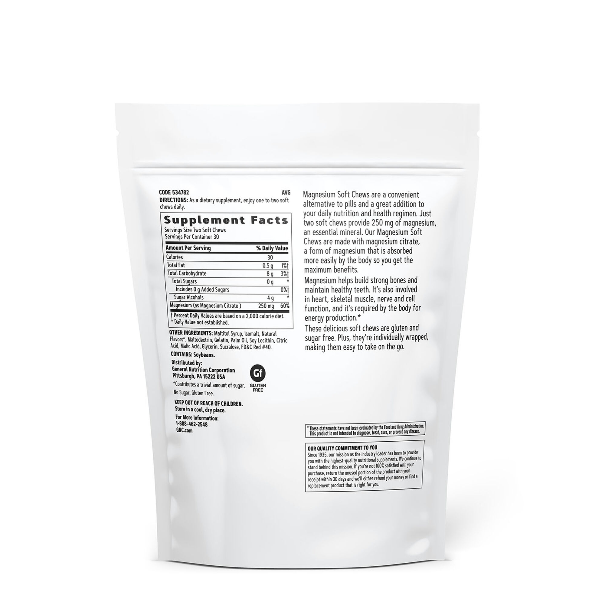 Magneziu cu aroma naturala de capsuni 250 mg, 60 caramele, GNC